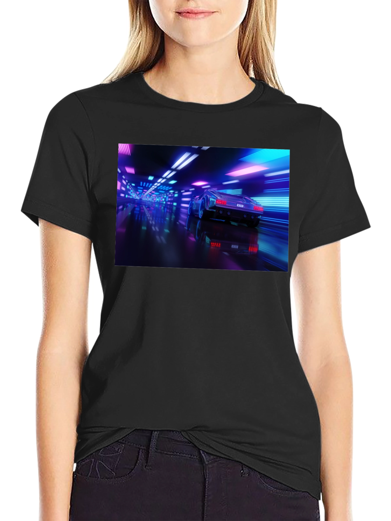 Black Neon Car T-Shirt - Futuristic Style view 2