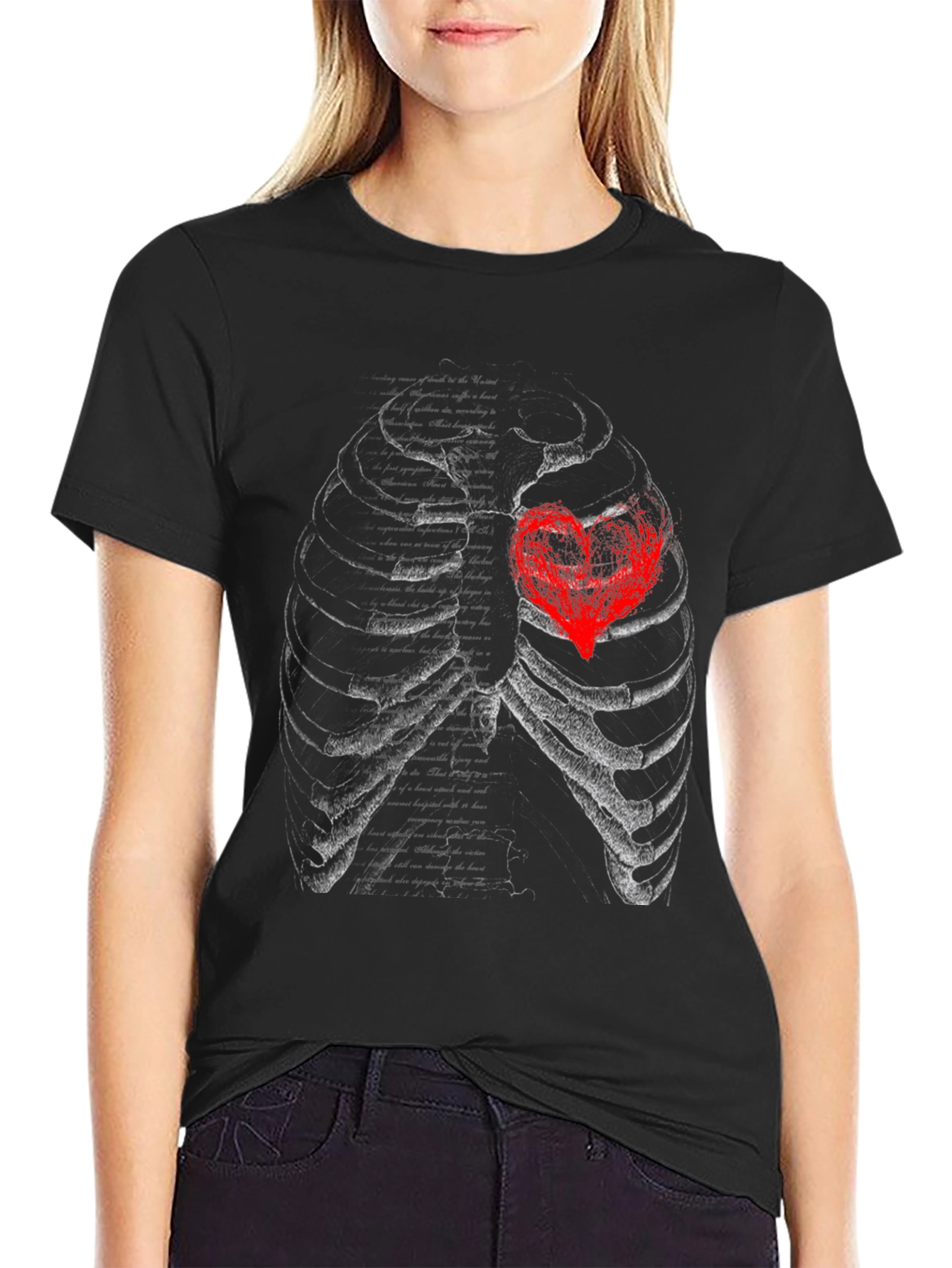 Black Anatomical Heart Rib Cage Graphic T-Shirt view 2