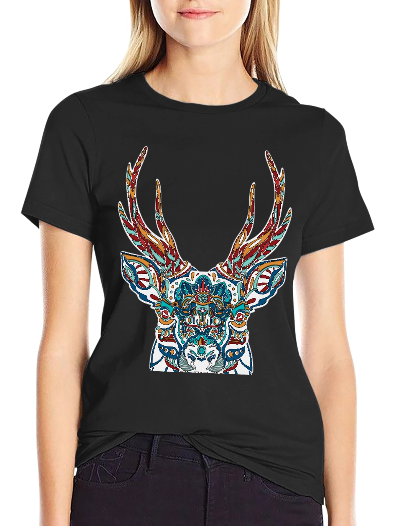 Black Deer Graphic Tee - Stylish Men's Black T-Shirt view 2