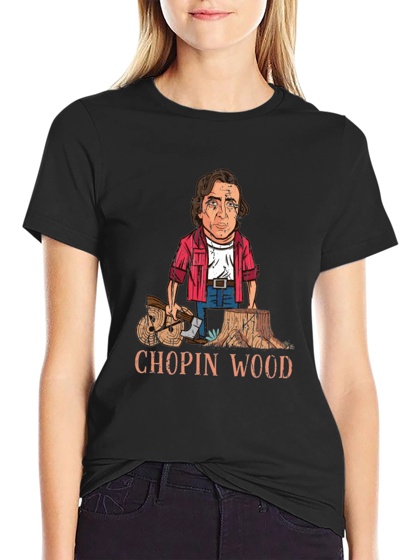 Black Chopin Wood Funny Graphic Tee view 2
