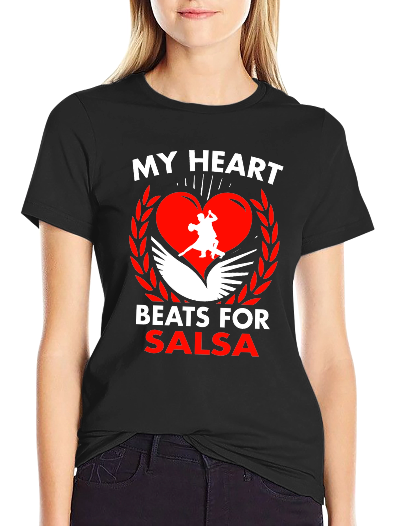 Black Salsa Dance Heartbeat T-Shirt view 2