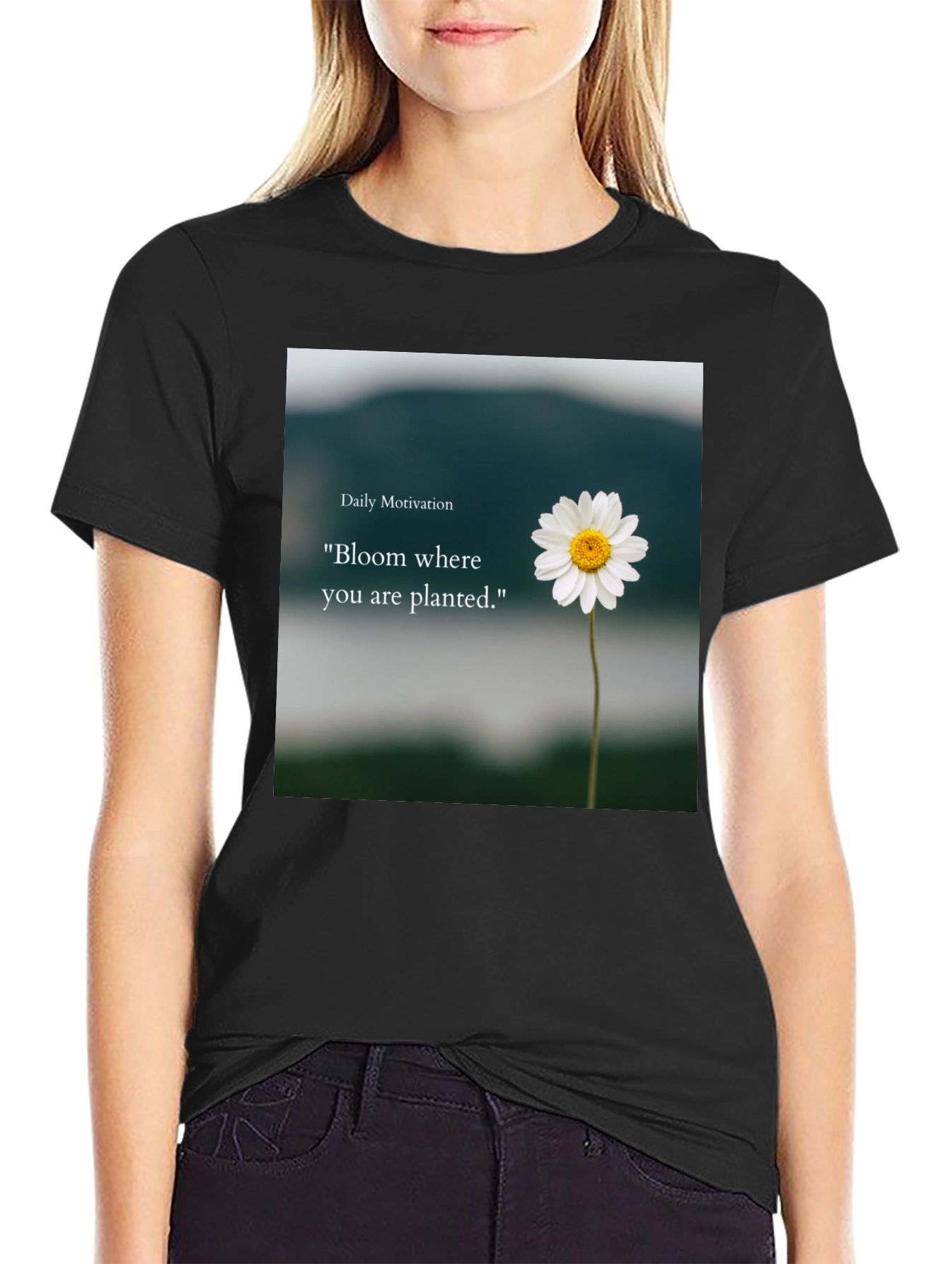 Black Motivational Bloom Where You Are Planted Black T-Shirt view 2