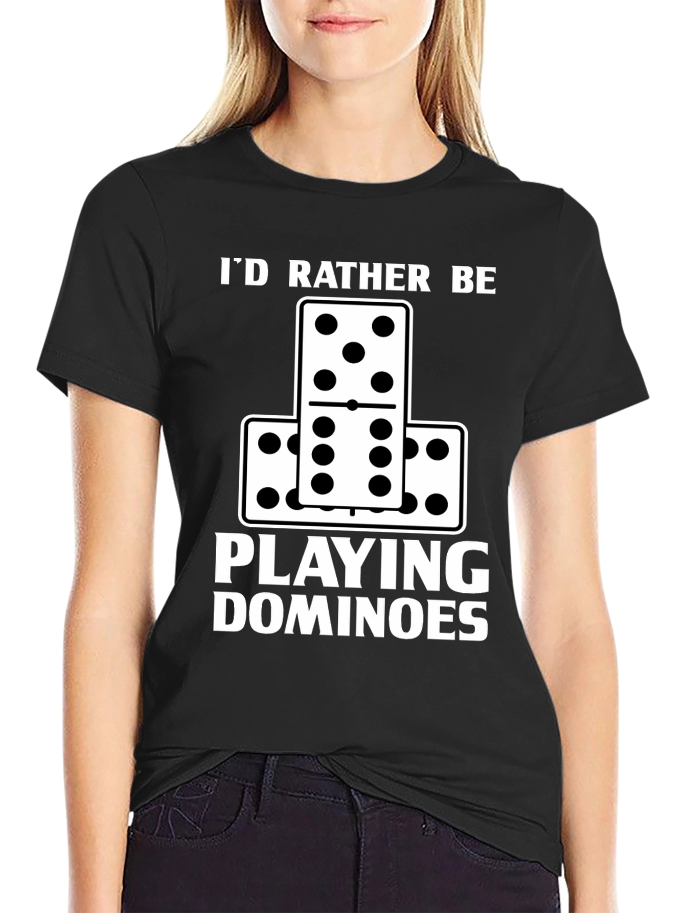 Black I'd Rather Be Playing Dominoes T-Shirt view 2