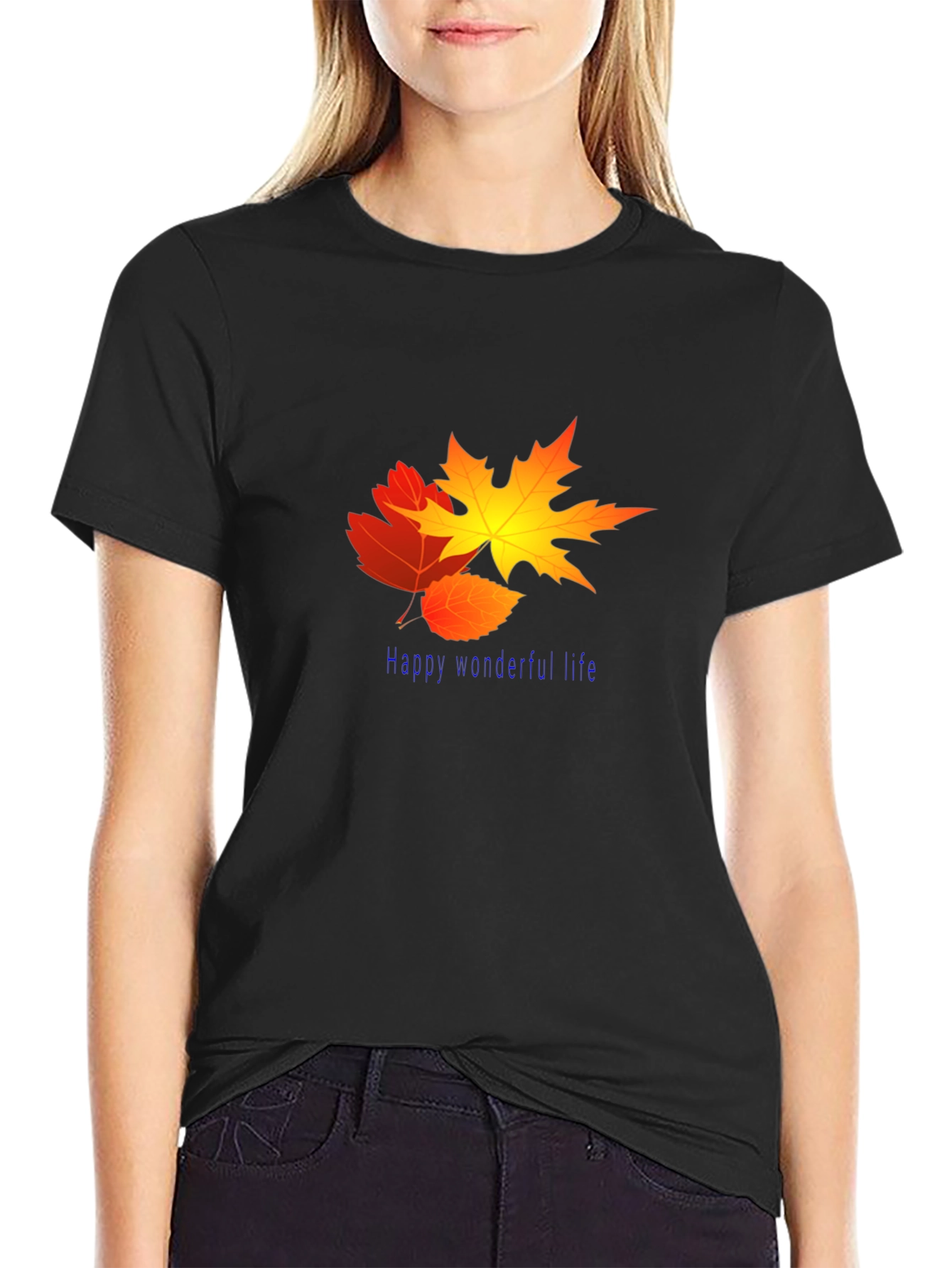 Black Fall Leaves Graphic Tee - Happy Wonderful Life view 2
