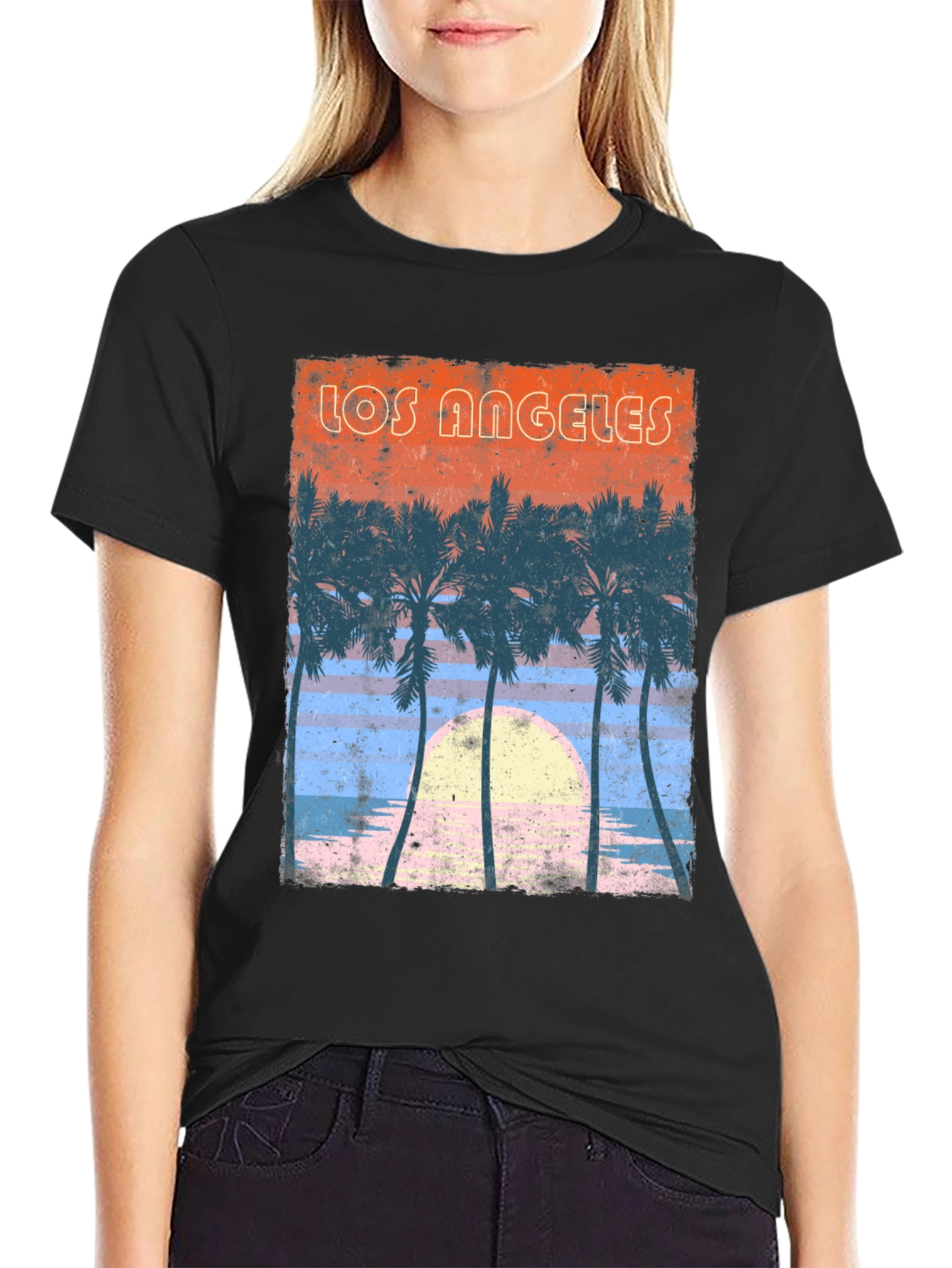 Black Los Angeles Sunset Palm Tree Graphic T-Shirt view 2