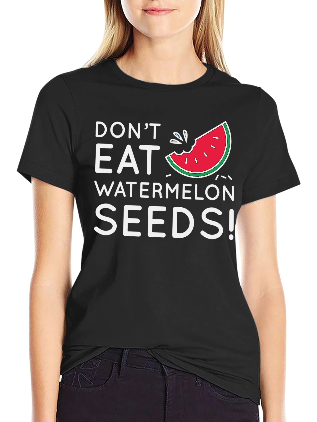 Black Funny "Don't Eat Watermelon Seeds!" Graphic Tee view 2