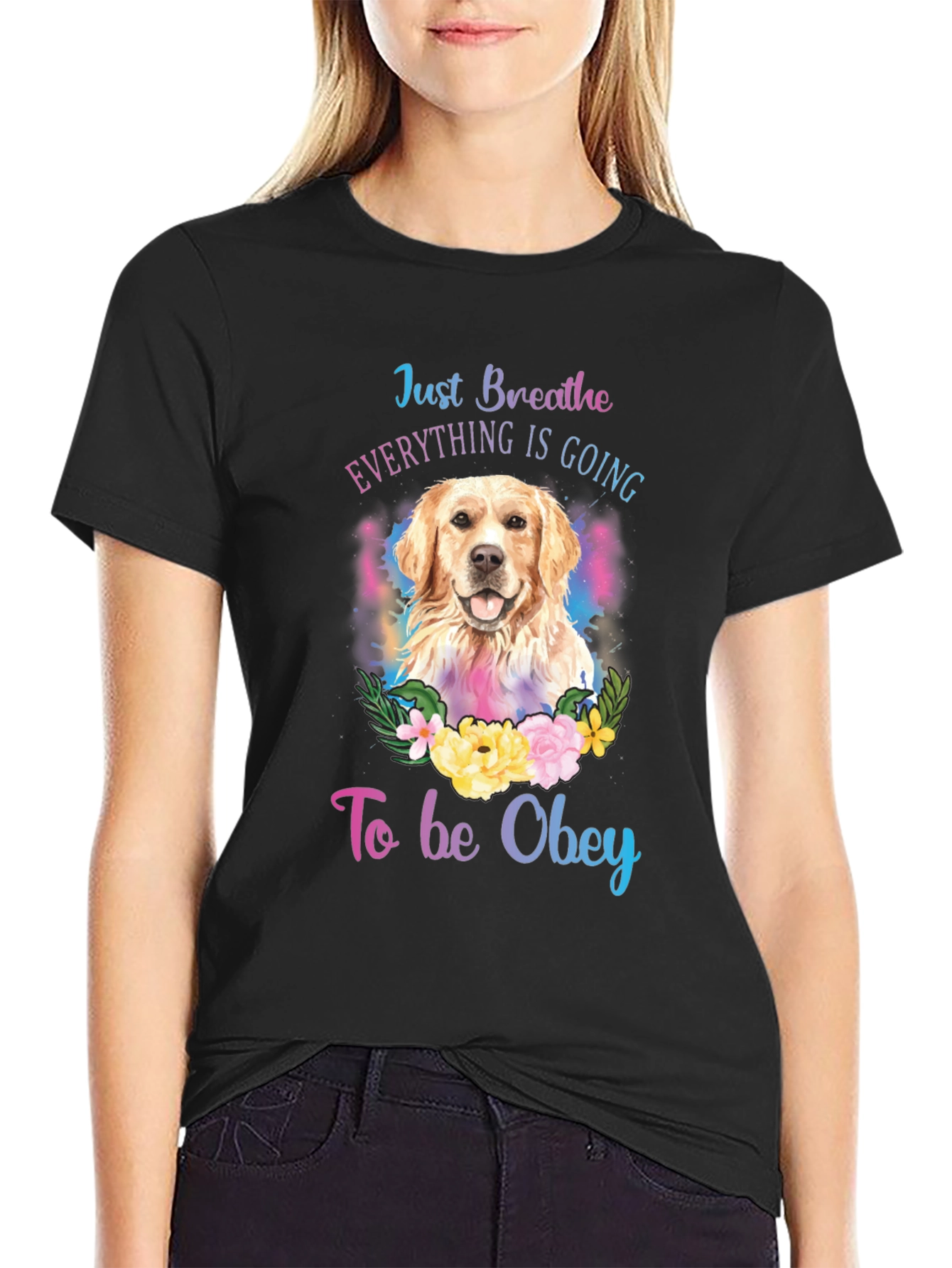 Black Dog Lover T-Shirt - Just Breathe Graphic Tee view 2