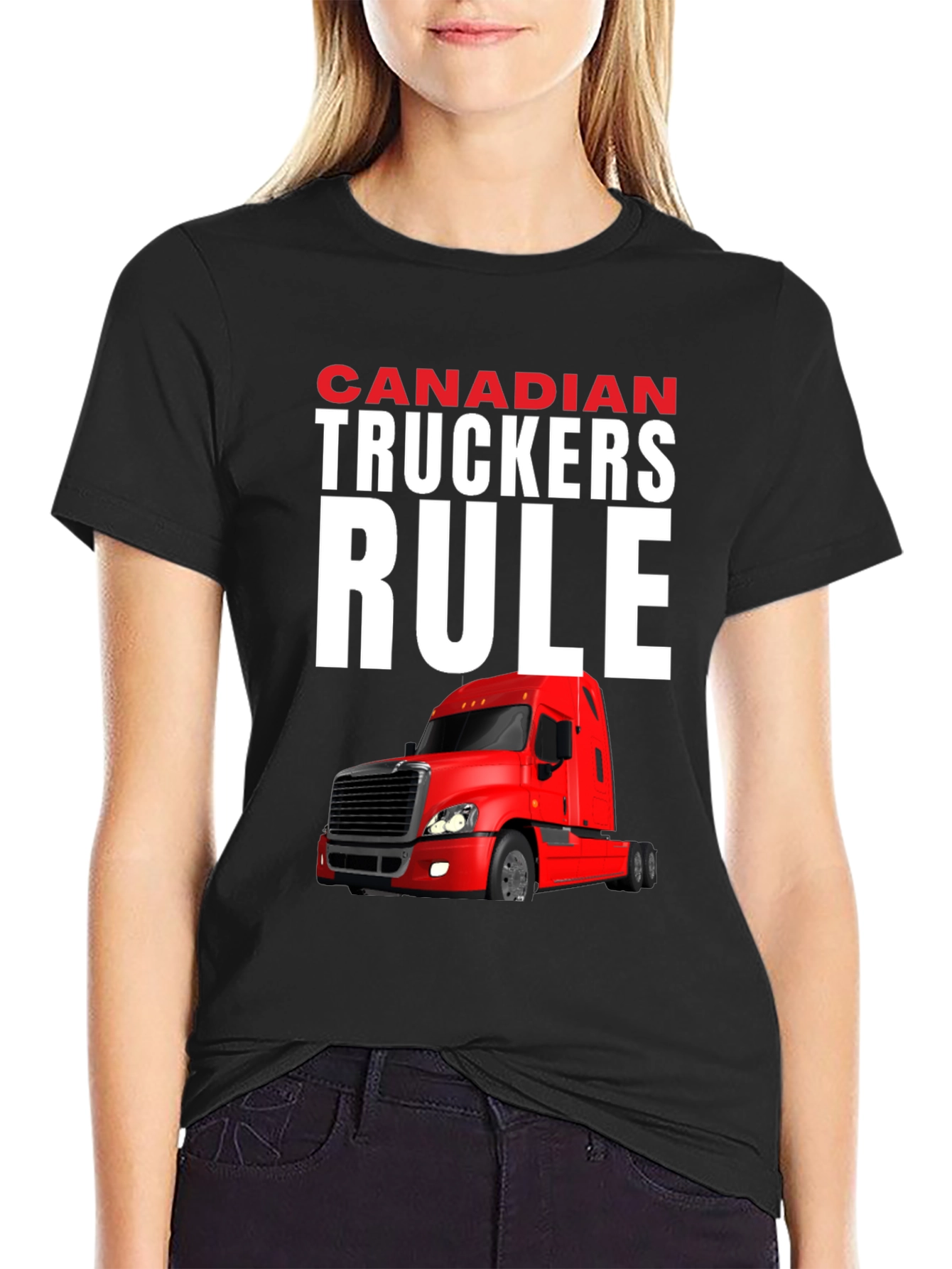 Black Canadian Truckers Rule Graphic T-Shirt view 2