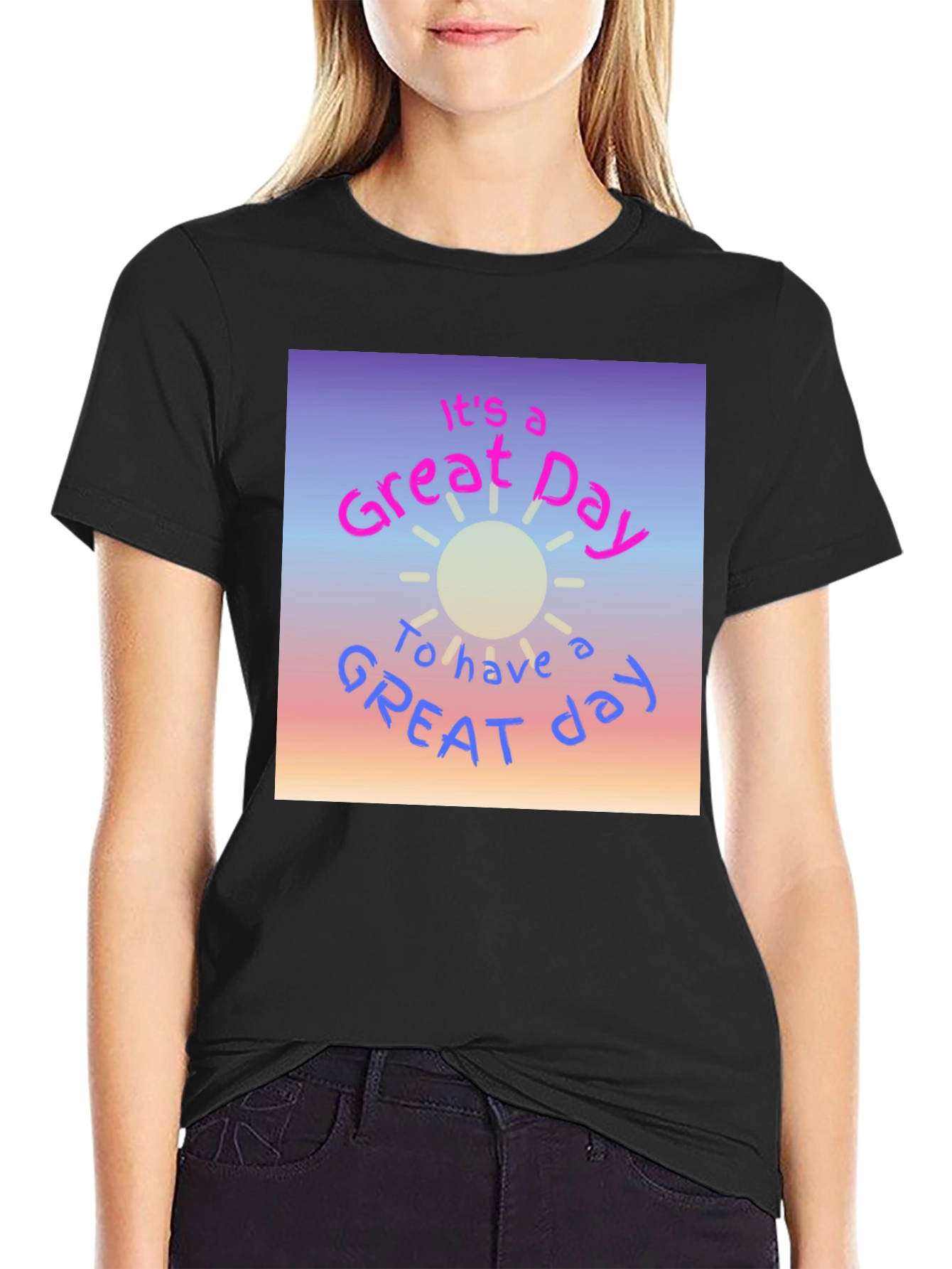 Black Great Day Graphic T-Shirt - Trendy Casual Tee view 2