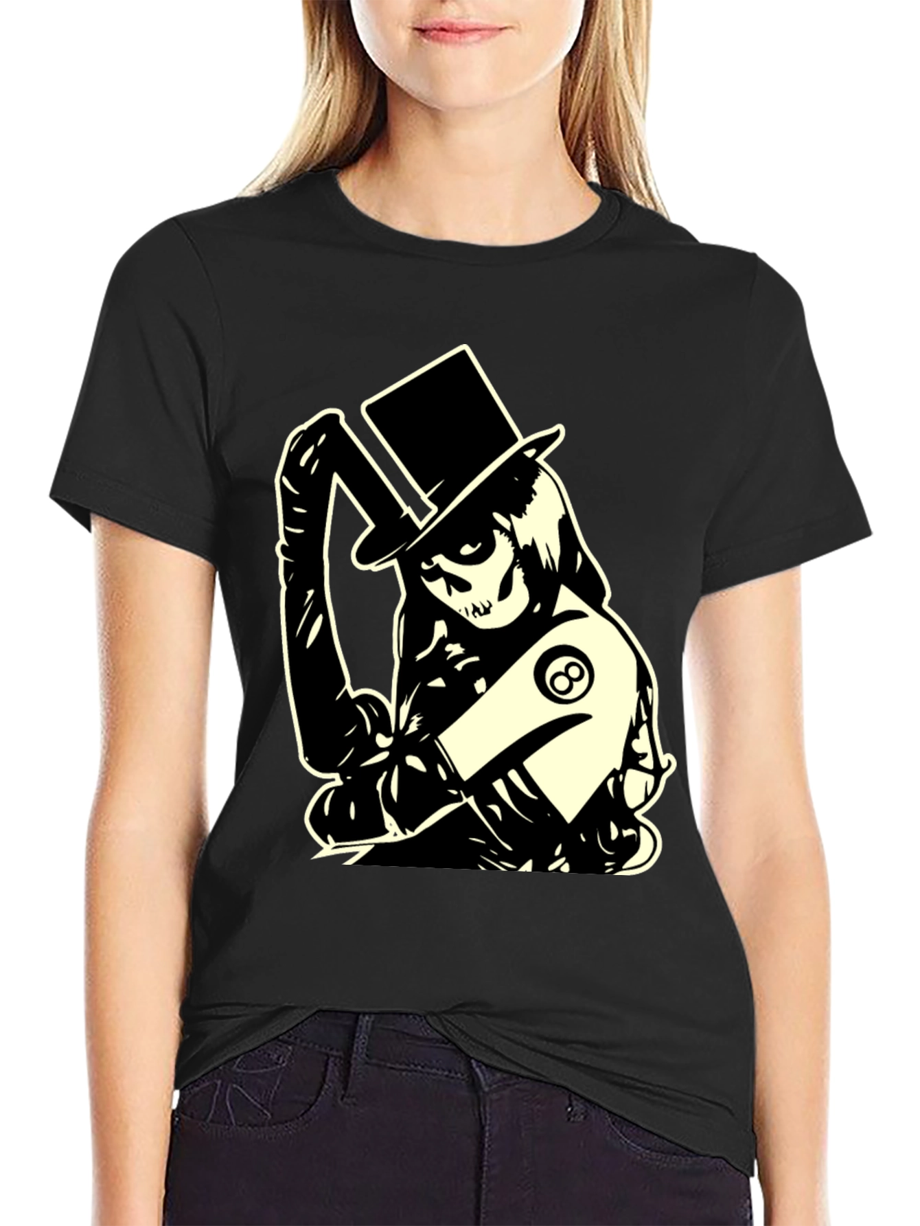 Black Skull Top Hat Graphic T-Shirt - Black view 2