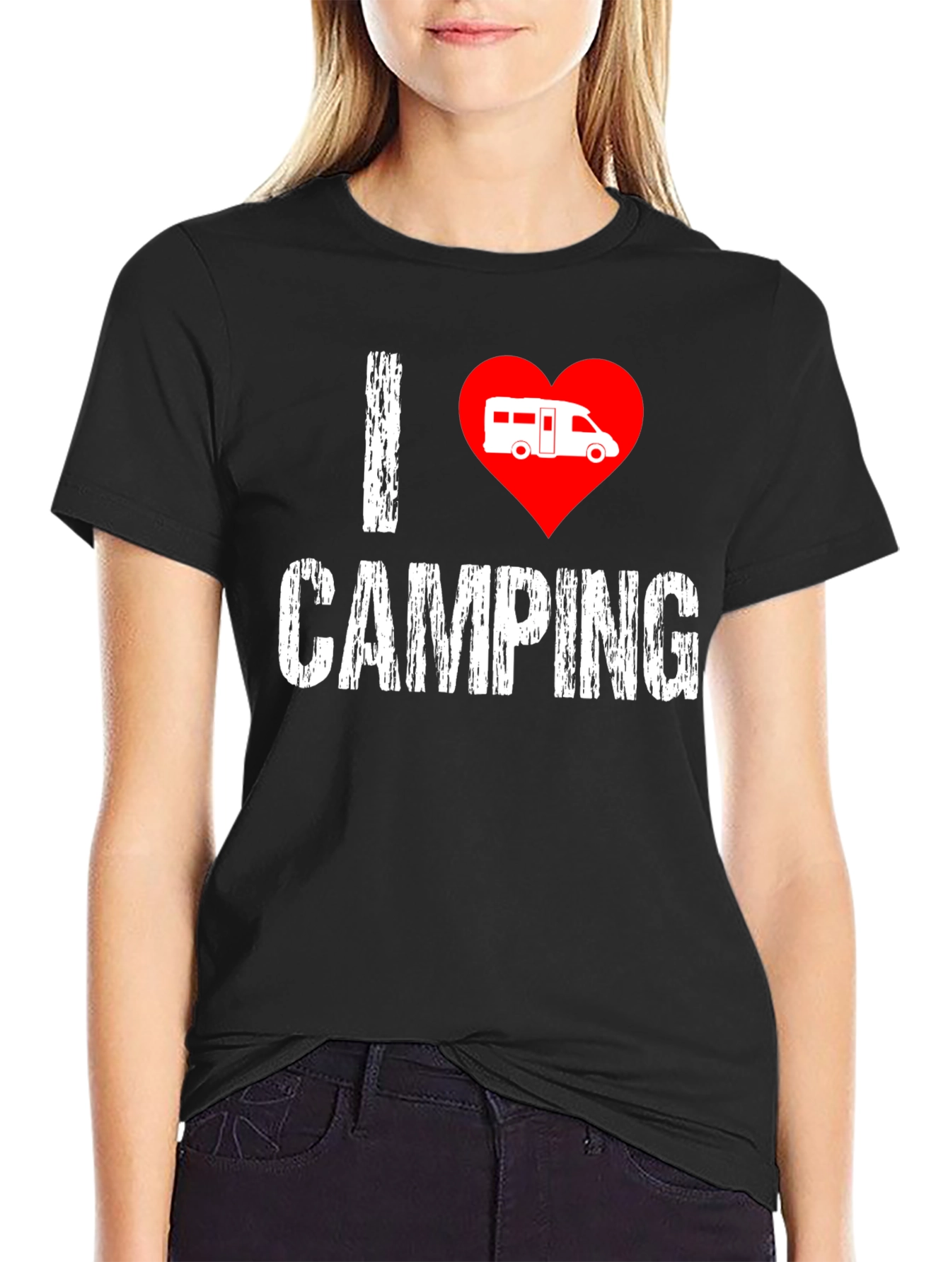 Black I Love Camping T-Shirt - Camper Van Heart view 2