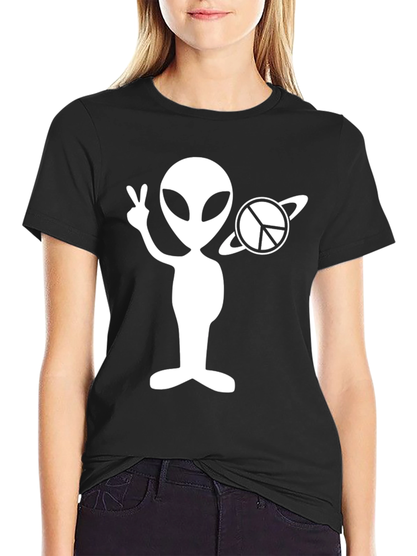 Black Alien Peace Sign T-Shirt view 2