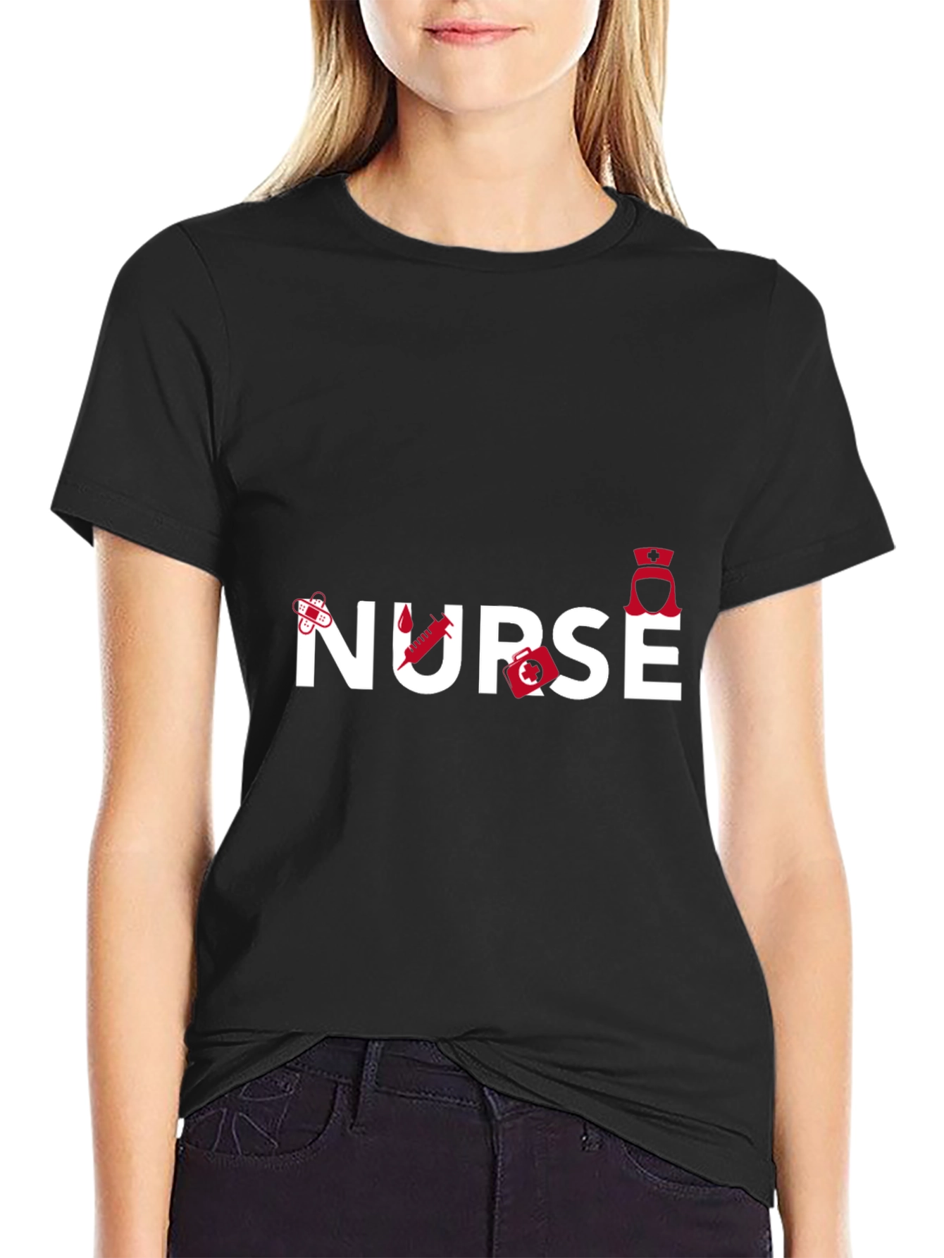 Black Nurse Graphic T-Shirt - Black, Medical Theme view 2