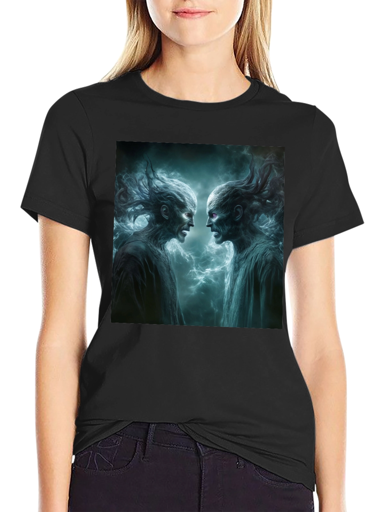 Black Black T-Shirt with Ghostly Spirits Graphic view 2