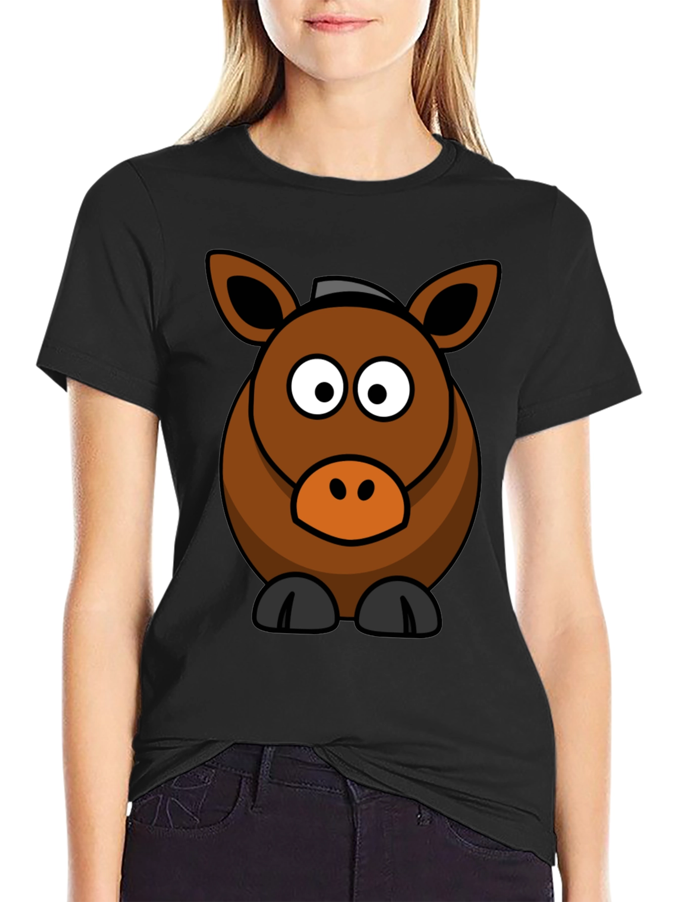 Black Cartoon Horse Graphic Tee view 2