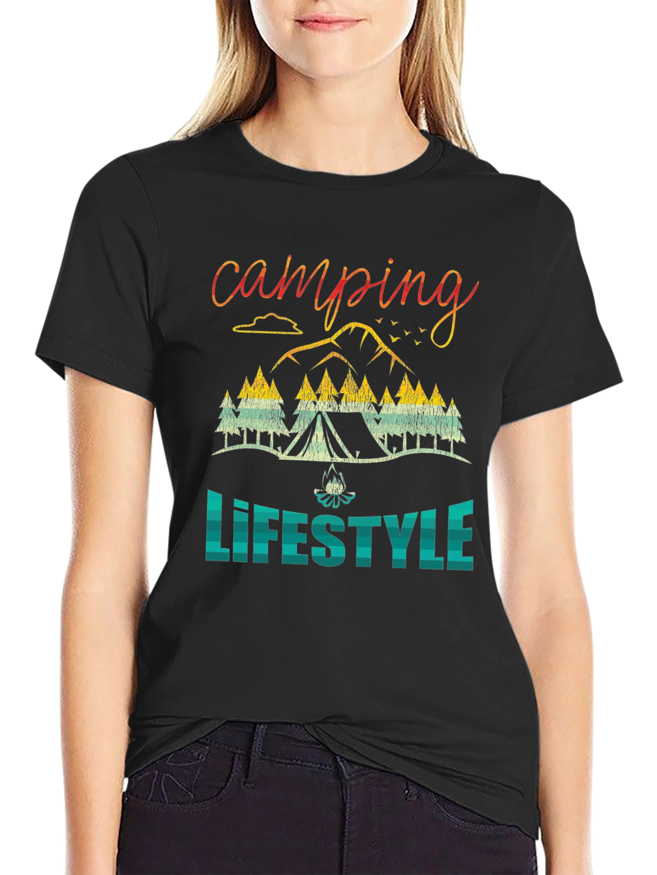 Black Camping Lifestyle Graphic Tee - Nature Adventure Shirt view 2