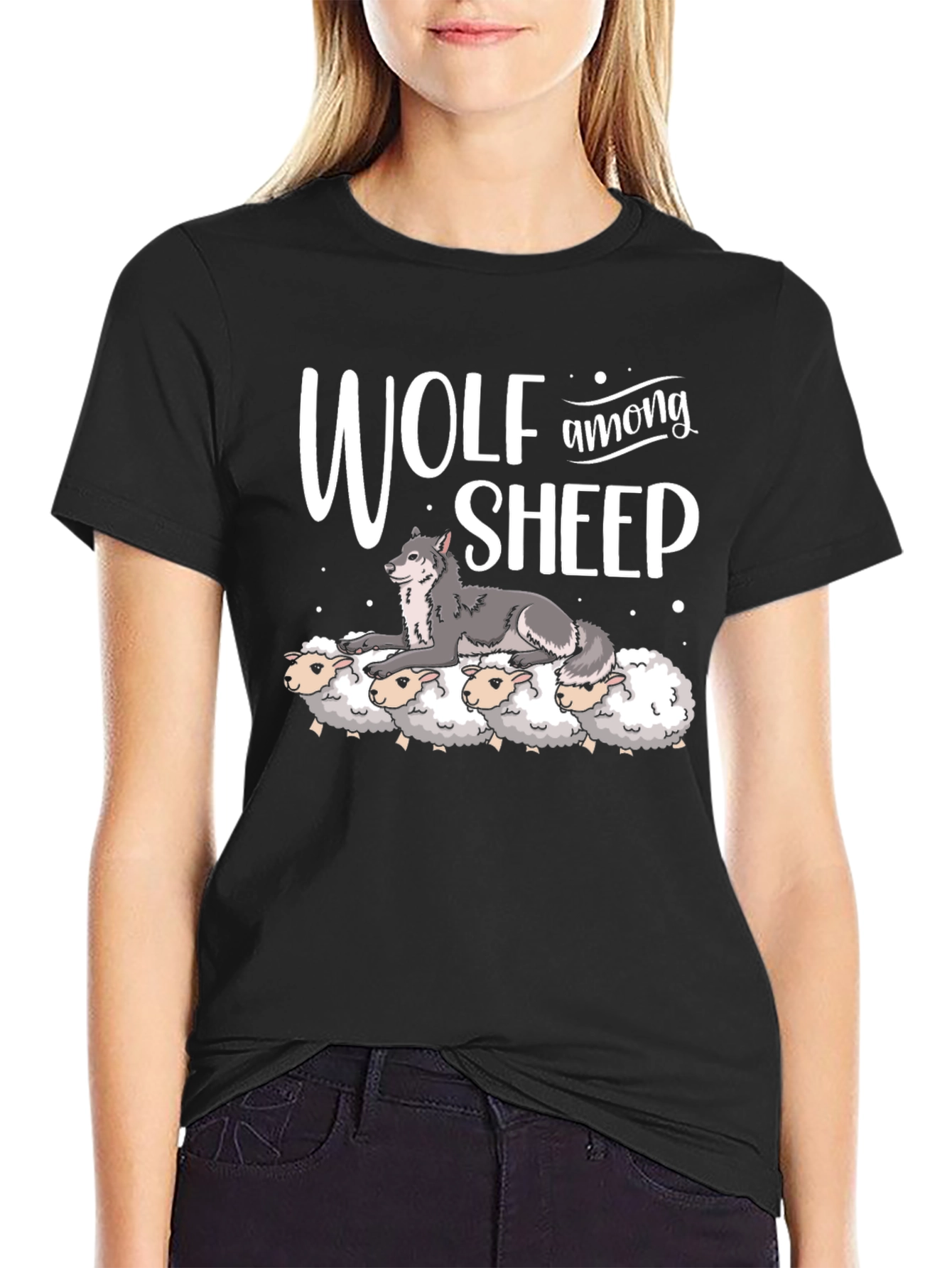 Black Wolf Among Sheep Graphic T-Shirt view 2