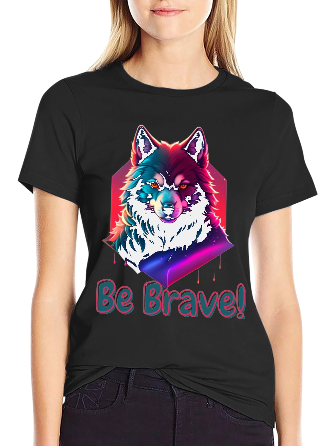 Black Be Brave Wolf Graphic Tee - Soft Cotton Comfort view 2