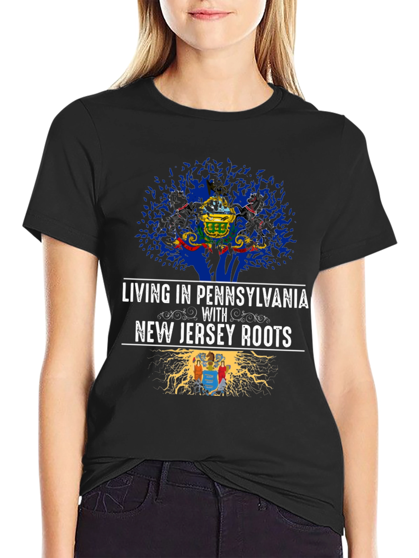 Black Pennsylvania & New Jersey Roots Graphic T-Shirt view 2