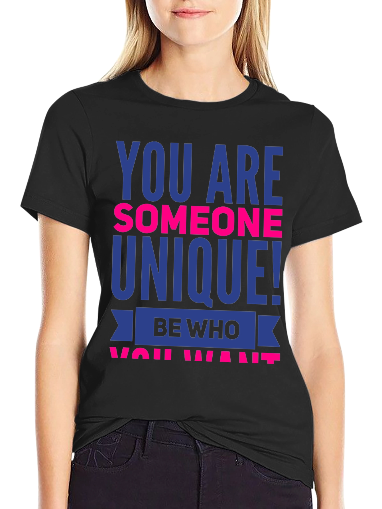 Black Unique Statement T-Shirt - Be Who You Want! view 2