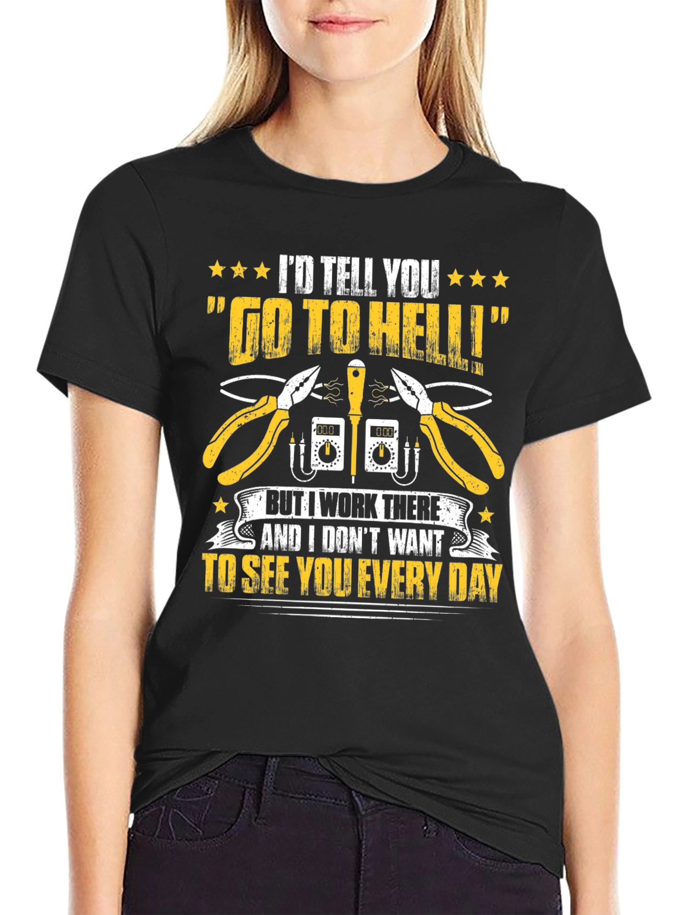 Black Electrician Humor T-Shirt - Go To Hell view 2