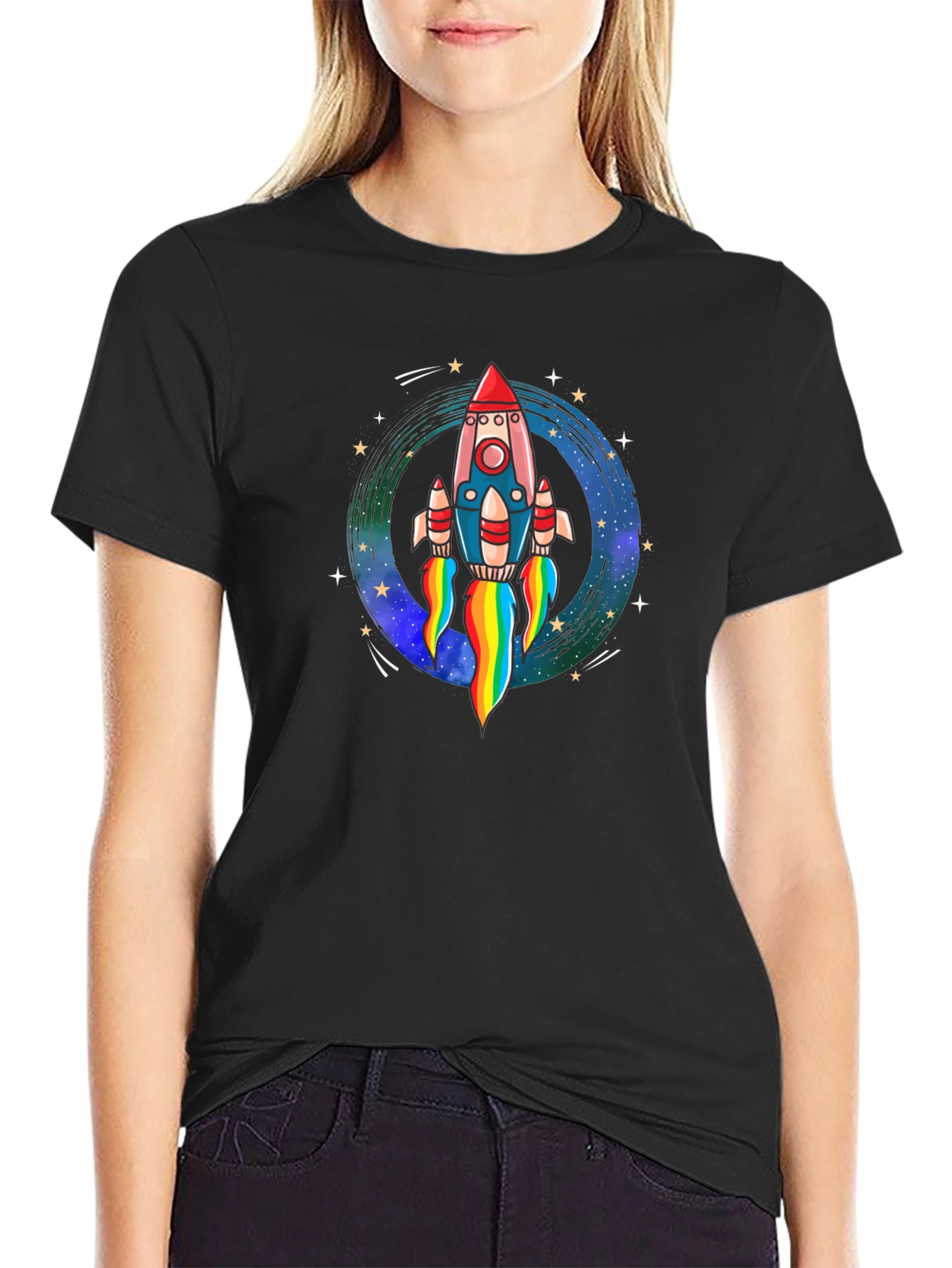 Black Rocket Launch Graphic Tee - Black Cotton Comfort view 2
