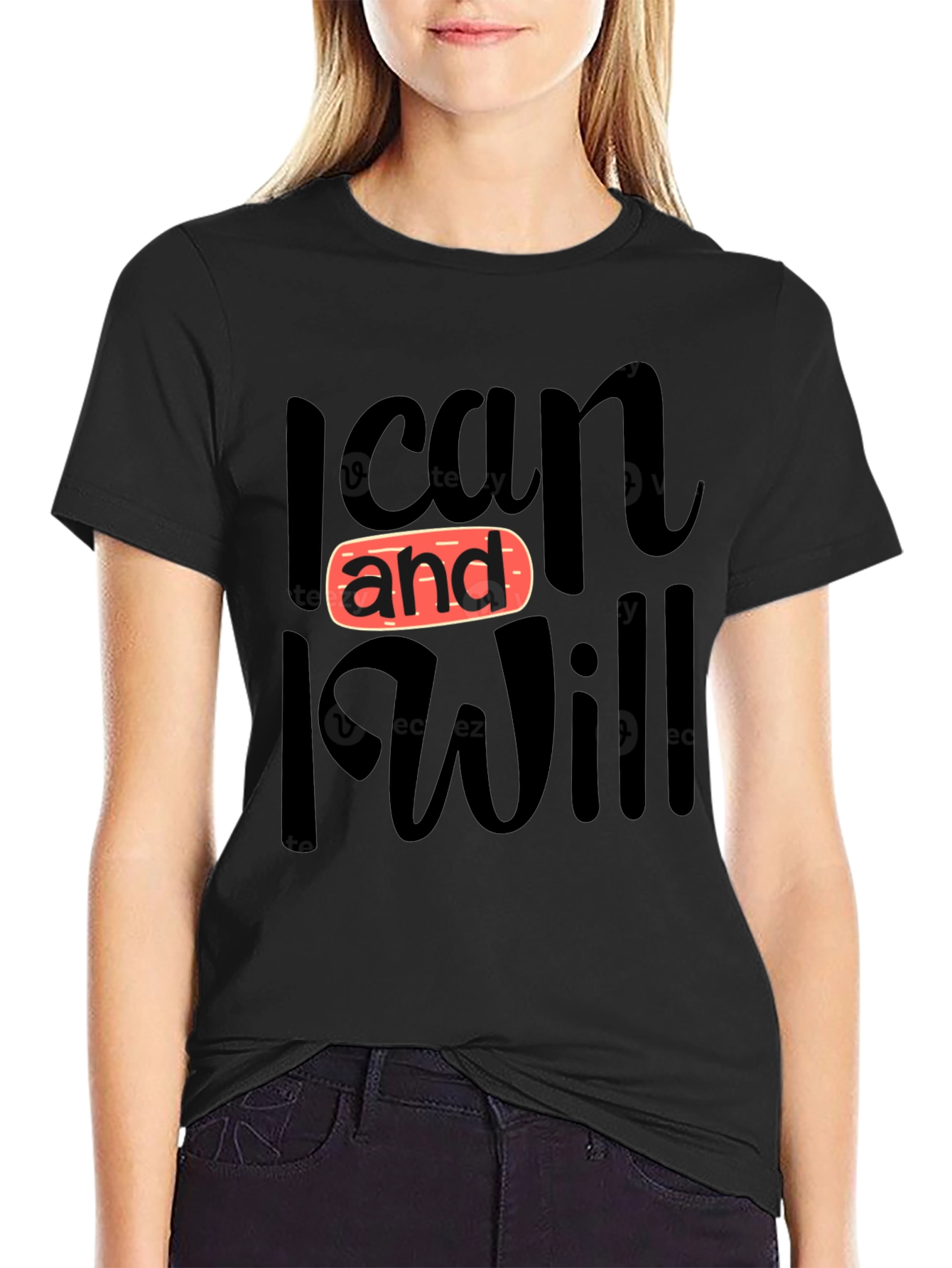 Black I Can and I Will T-Shirt - Black, Graphic Tee view 2