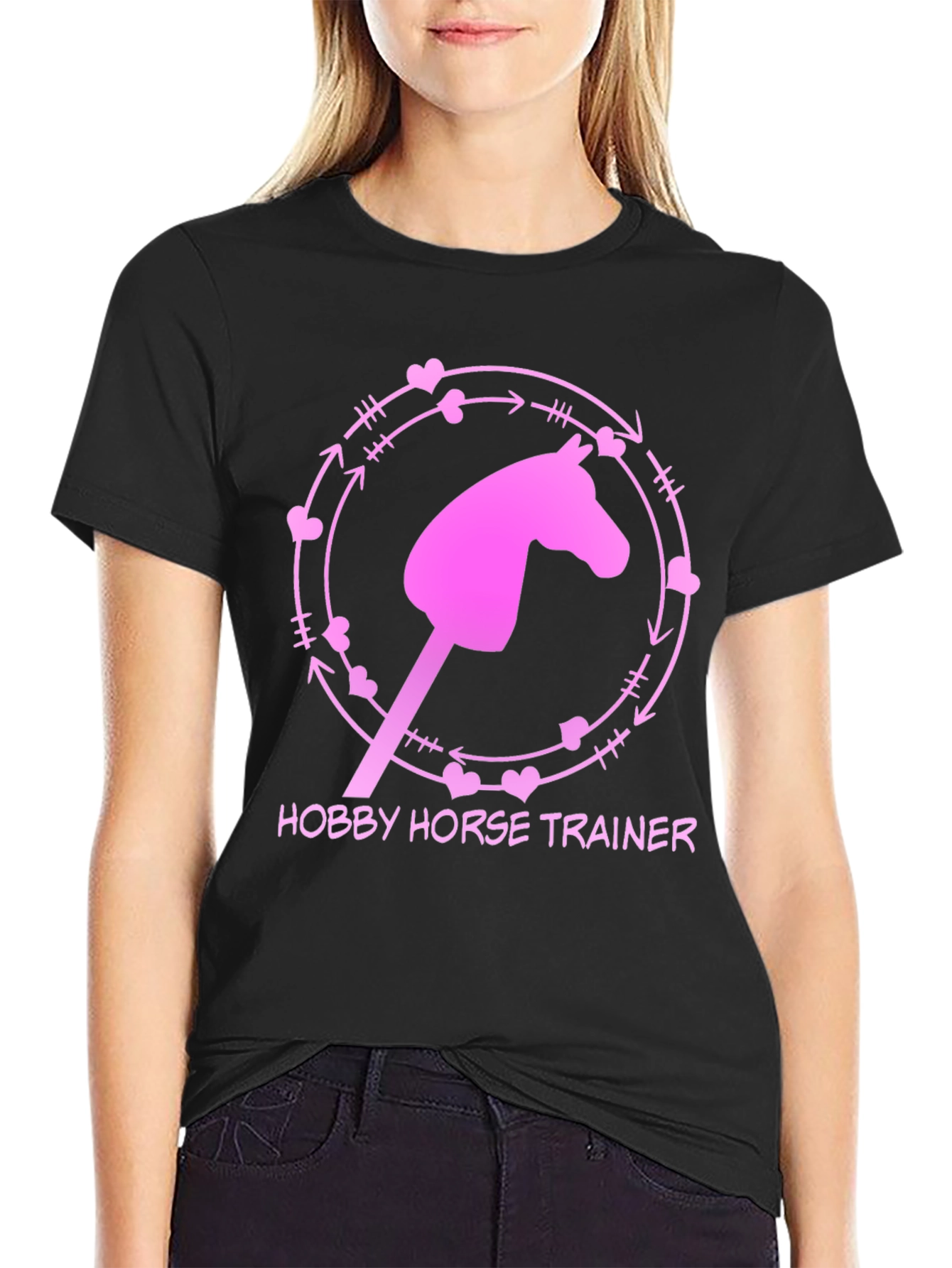 Black Hobby Horse Trainer Graphic Tee - Fun Novelty Shirt view 2