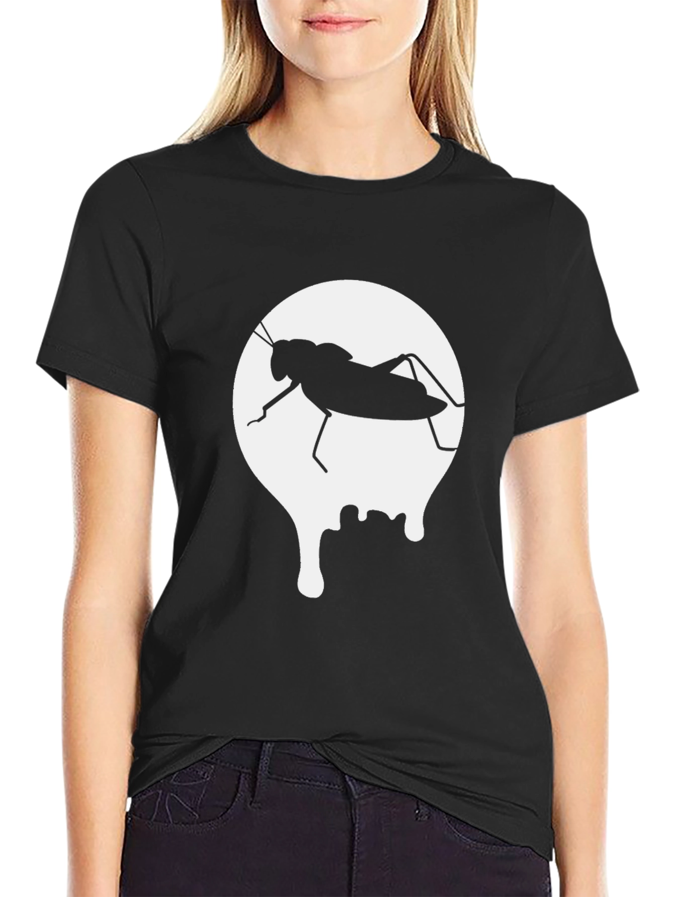 Black Grasshopper Drip Black Tee - Unique Graphic Design view 2