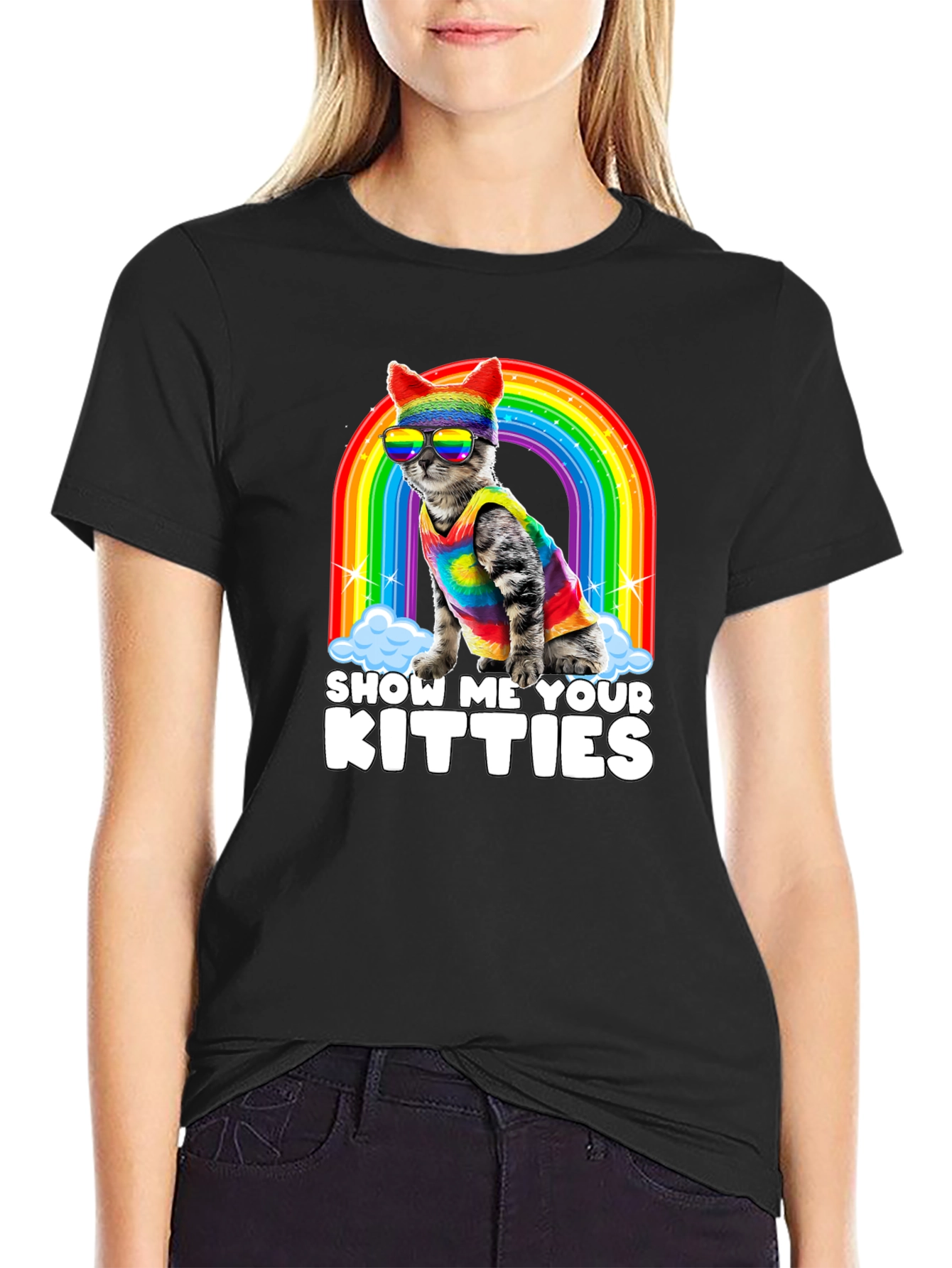 Black Show Me Your Kitties Pride T-Shirt view 2