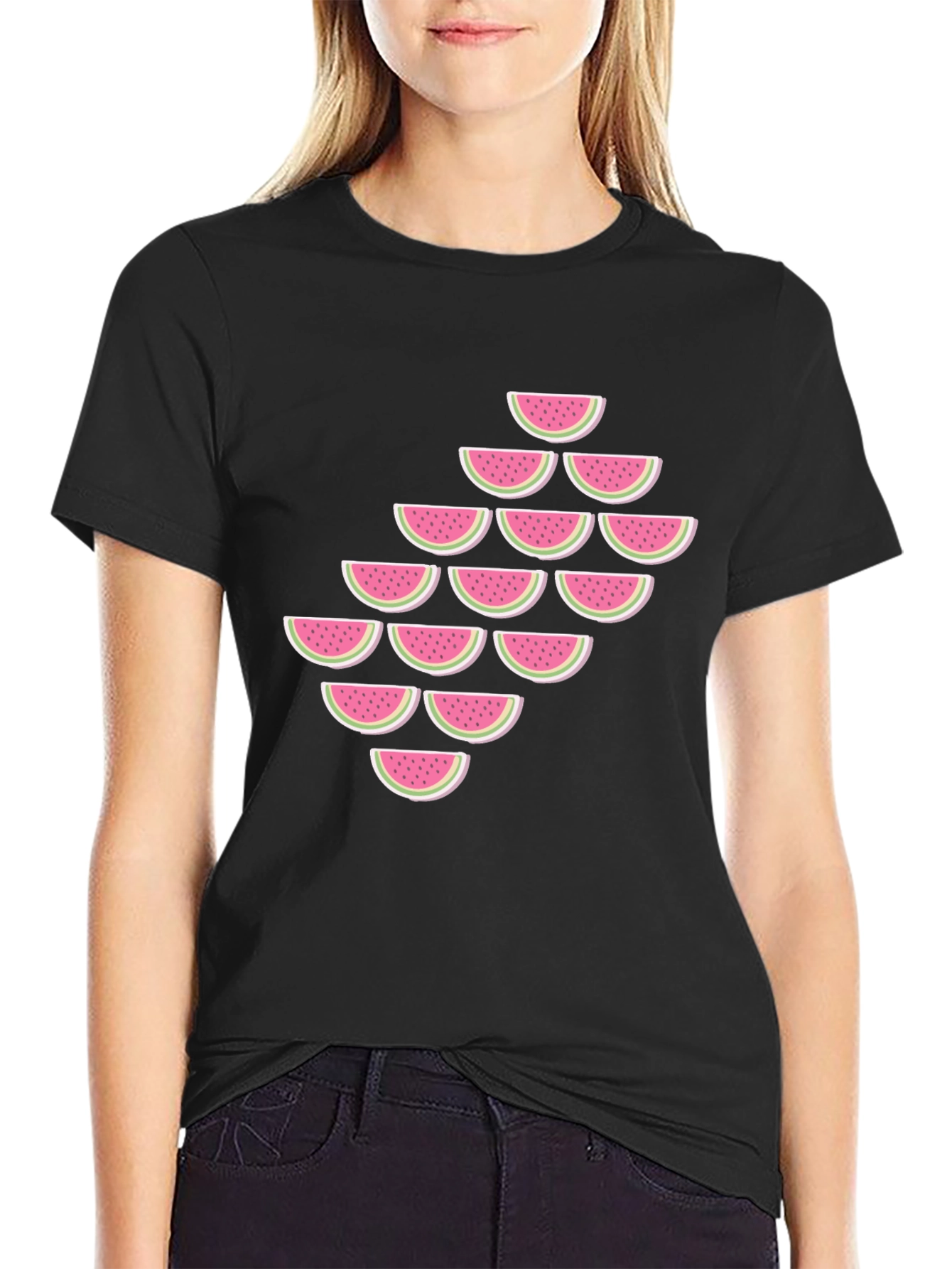 Black Watermelon Slice Pattern T-Shirt view 2