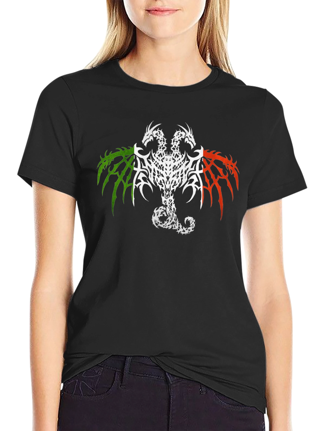 Black Two Headed Dragon Graphic Tee - Black view 2