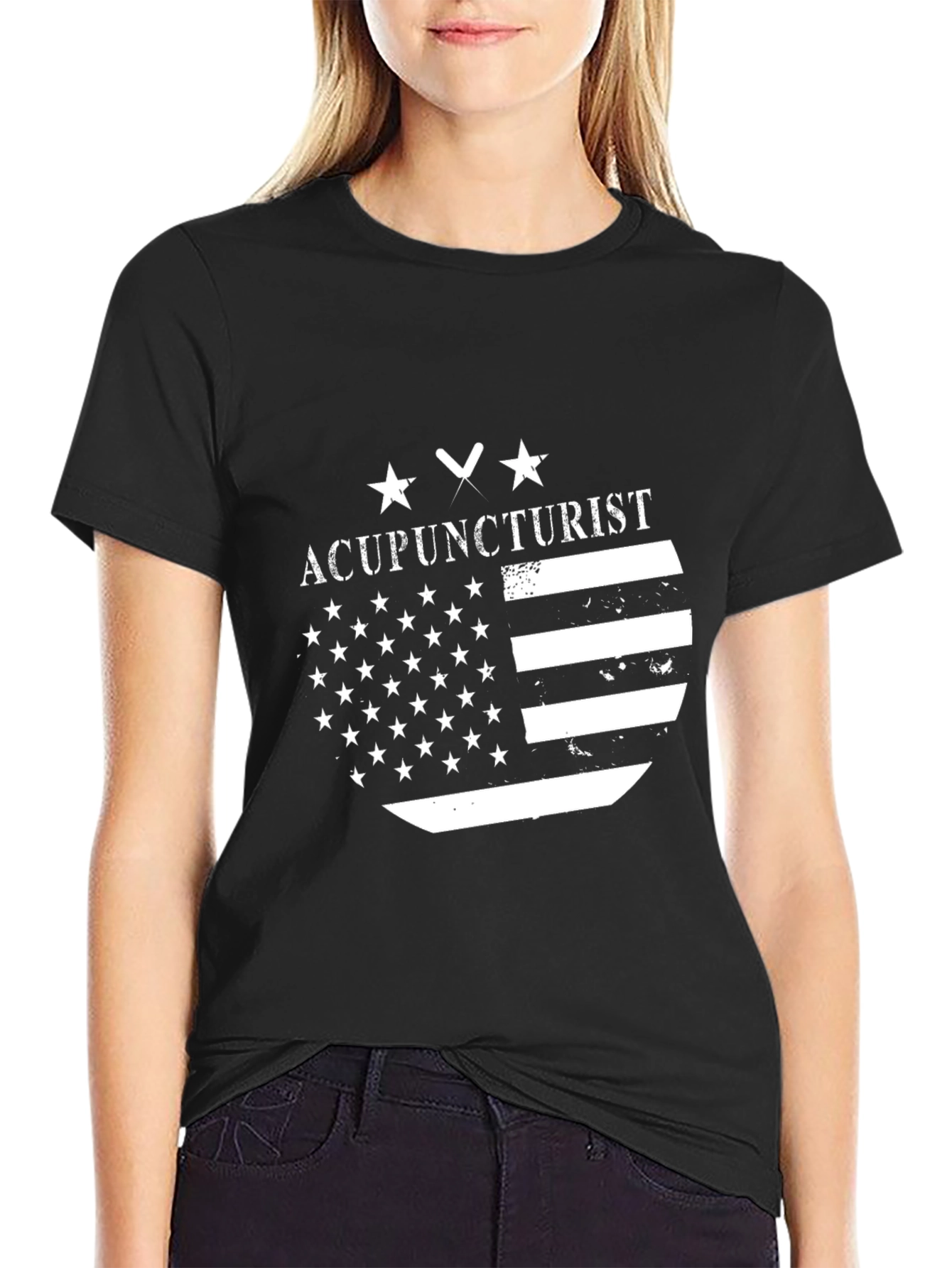 Black Acupuncturist American Flag Black T-Shirt view 2
