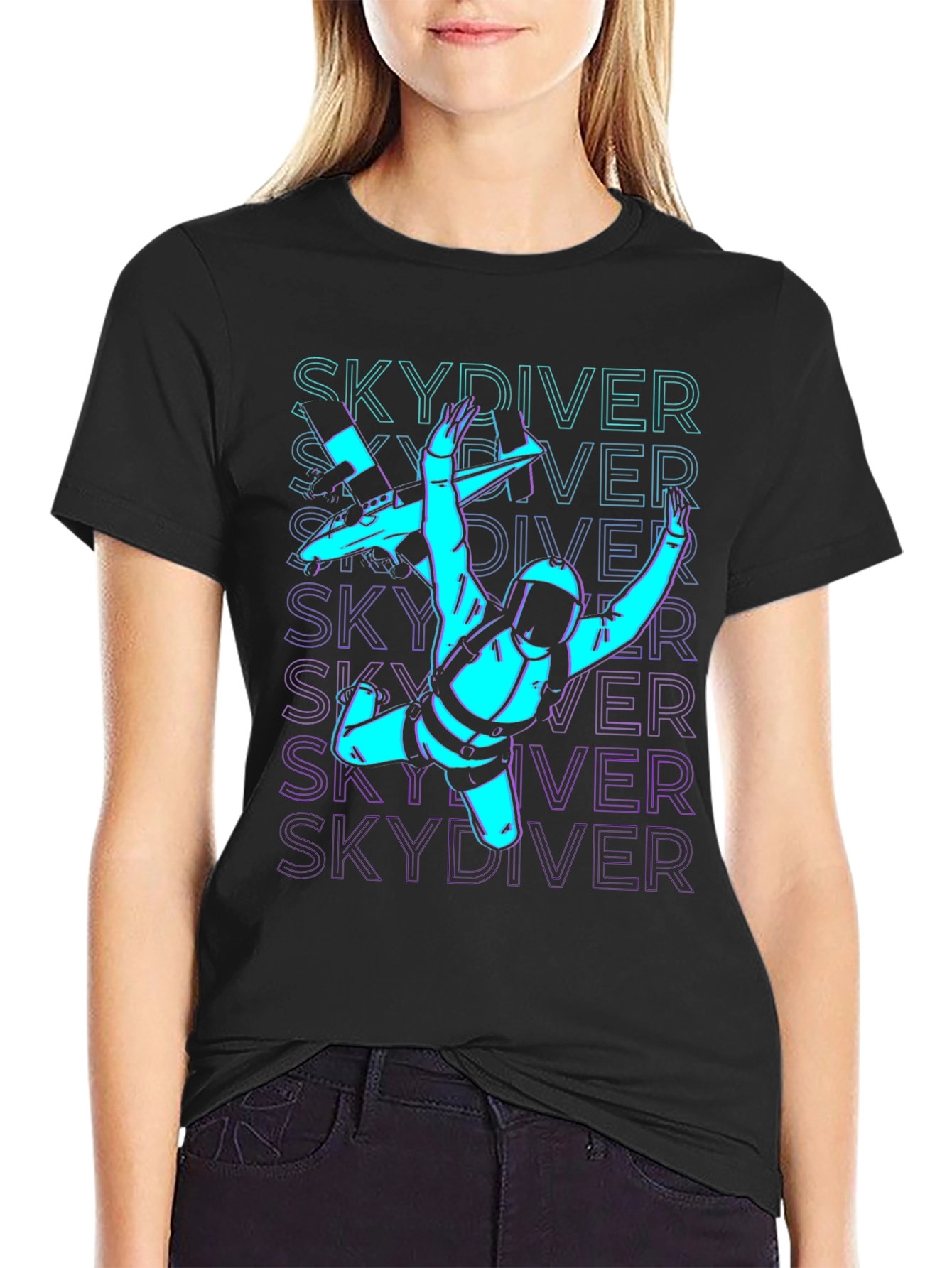 Black Skydiver Graphic Tee - Black Cotton T-Shirt view 2
