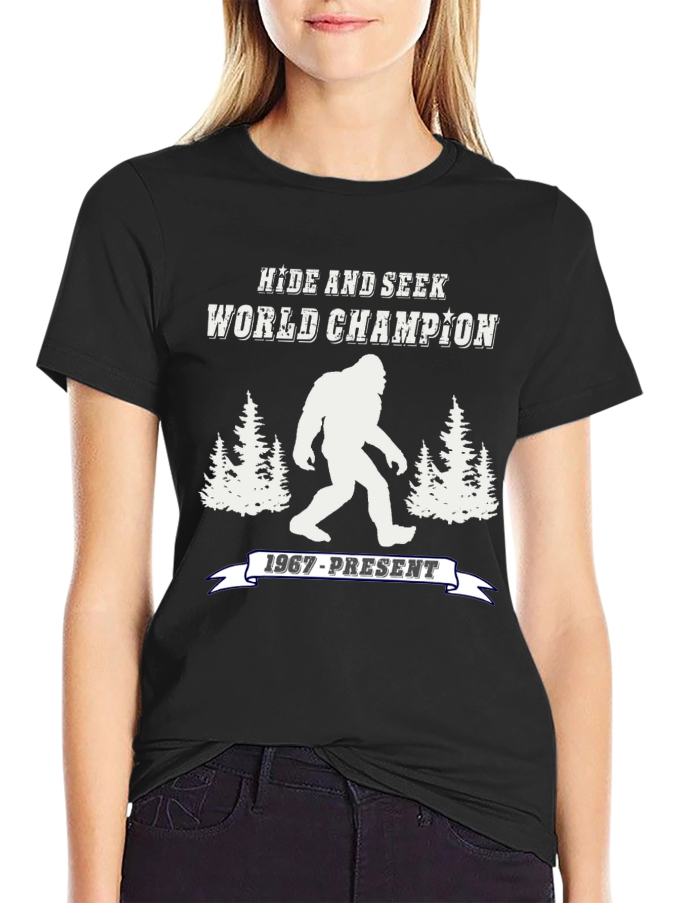 Black Hide and Seek World Champion Bigfoot T-Shirt view 2
