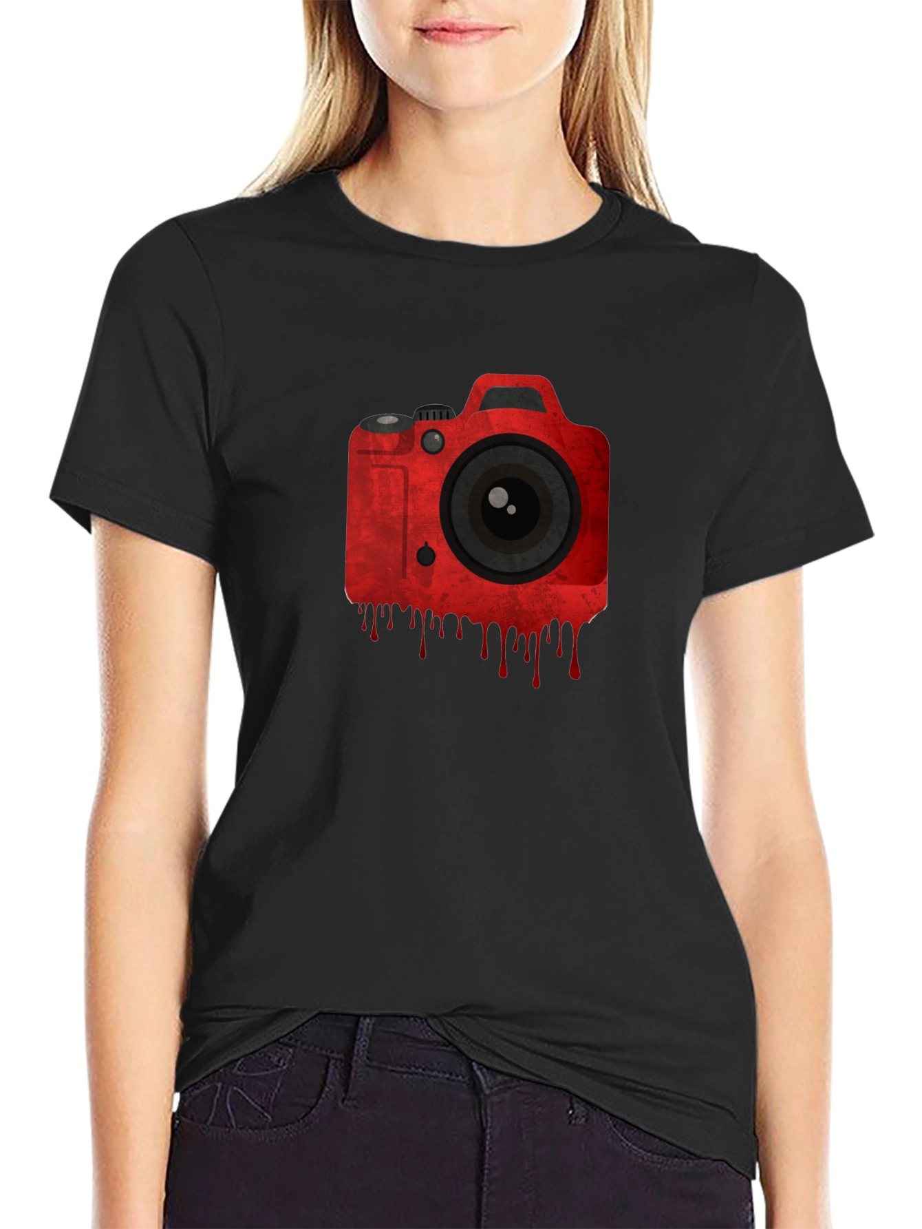 Black Red Camera Graphic Black T-Shirt view 2