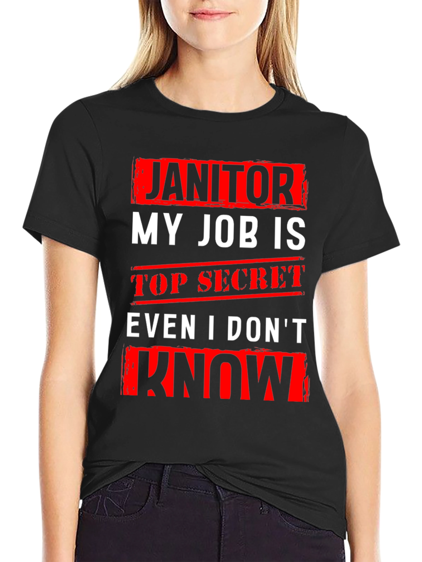 Black Janitor Top Secret Job T-Shirt view 2