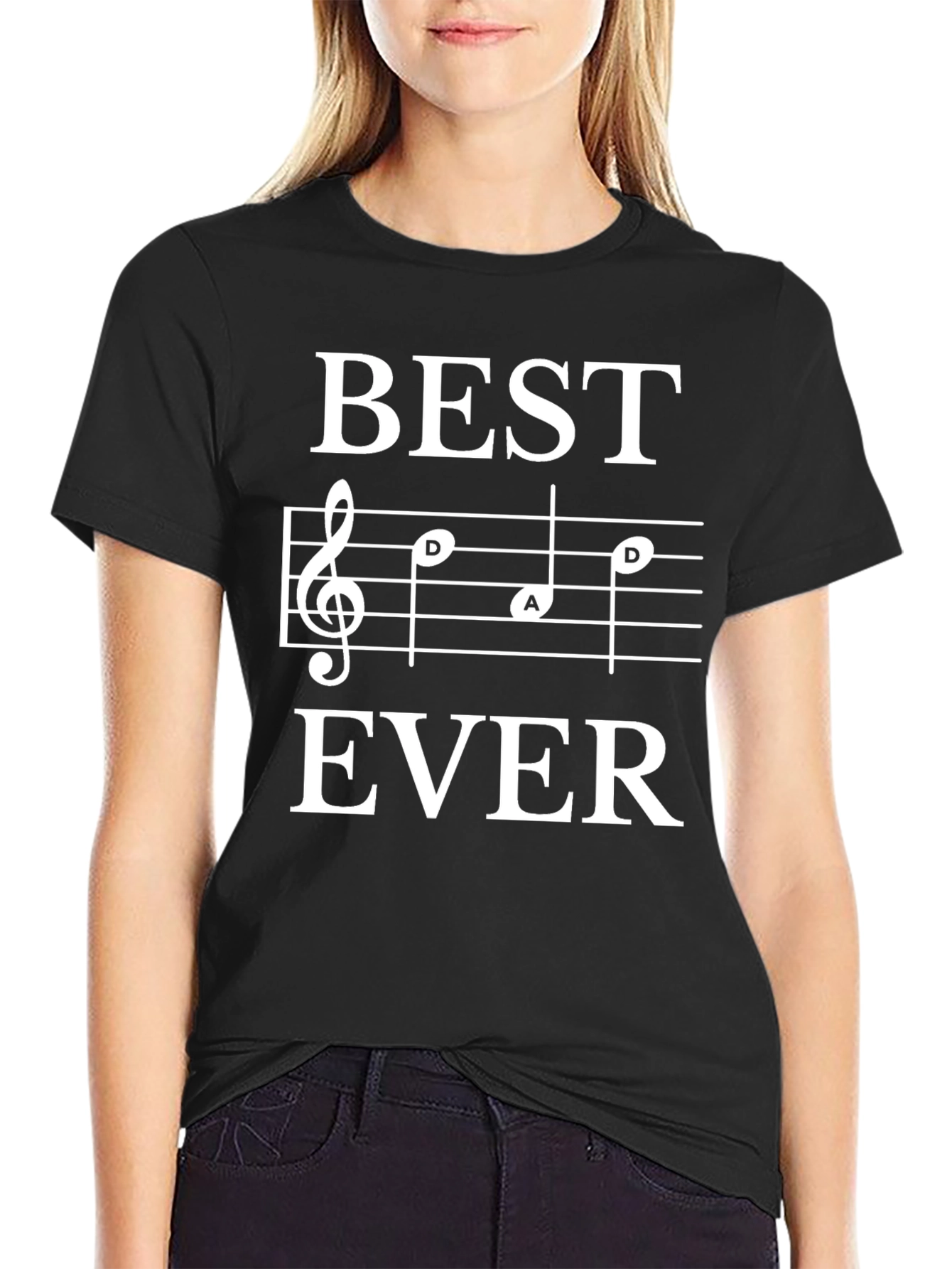 Black Best Dad Ever Music Note T-Shirt, Black view 2