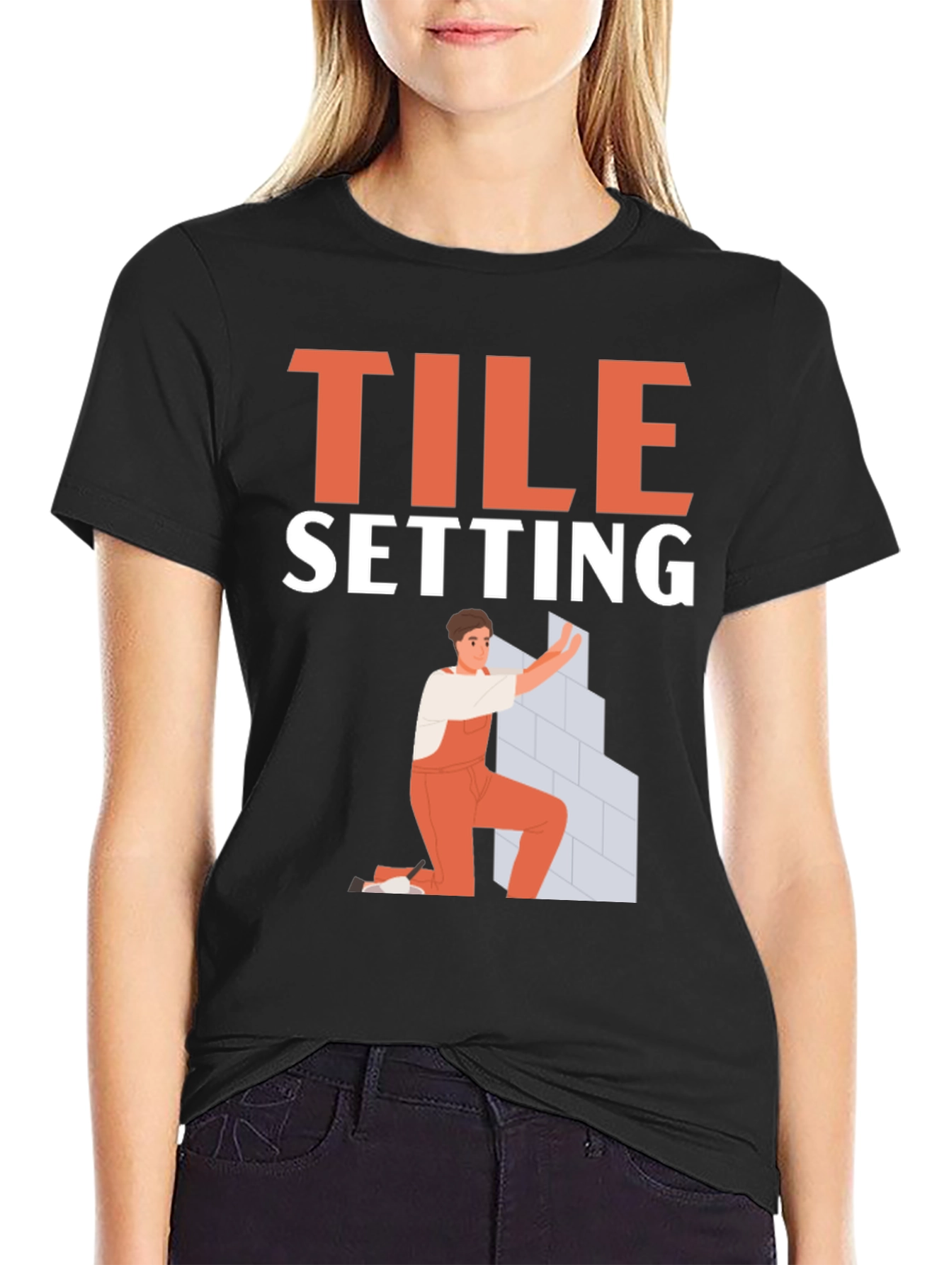 Black Tile Setter T-Shirt - Construction Worker Gift view 2