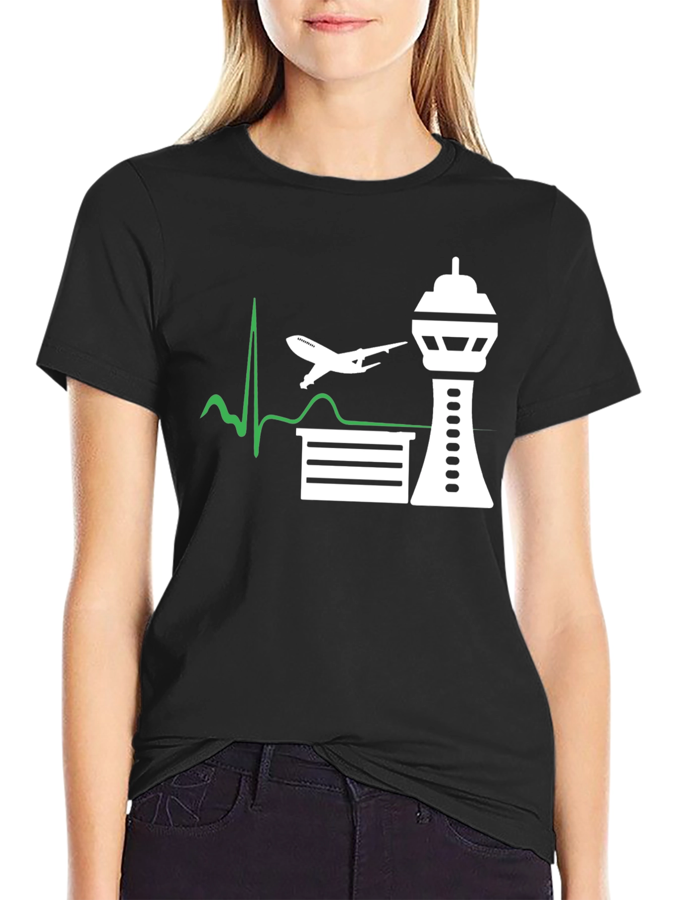 Black Airport Love T-Shirt, Pilot Aviation Tee view 2