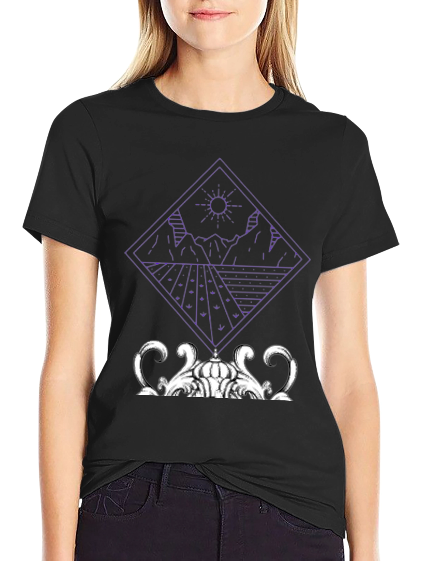 Black Geometric Landscape Graphic Tee - Modern Art Shirt view 2
