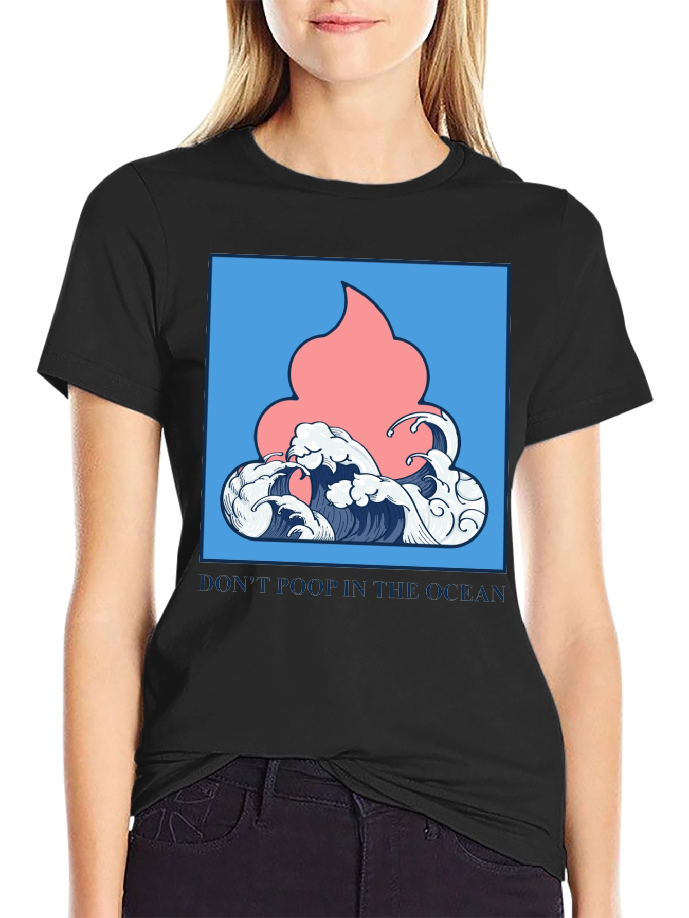 Black Ocean Humor Tee - "Don't Poop in the Ocean" T-Shirt view 2