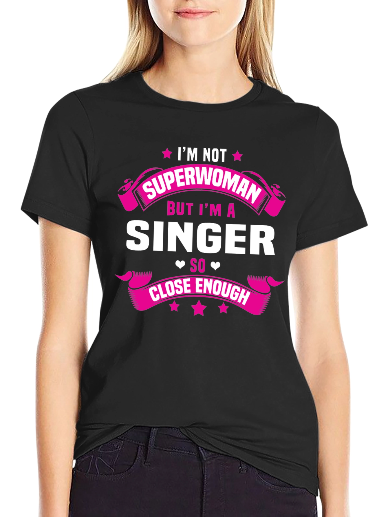 Black Singer Superwoman T-Shirt - Black, Cotton Blend view 2