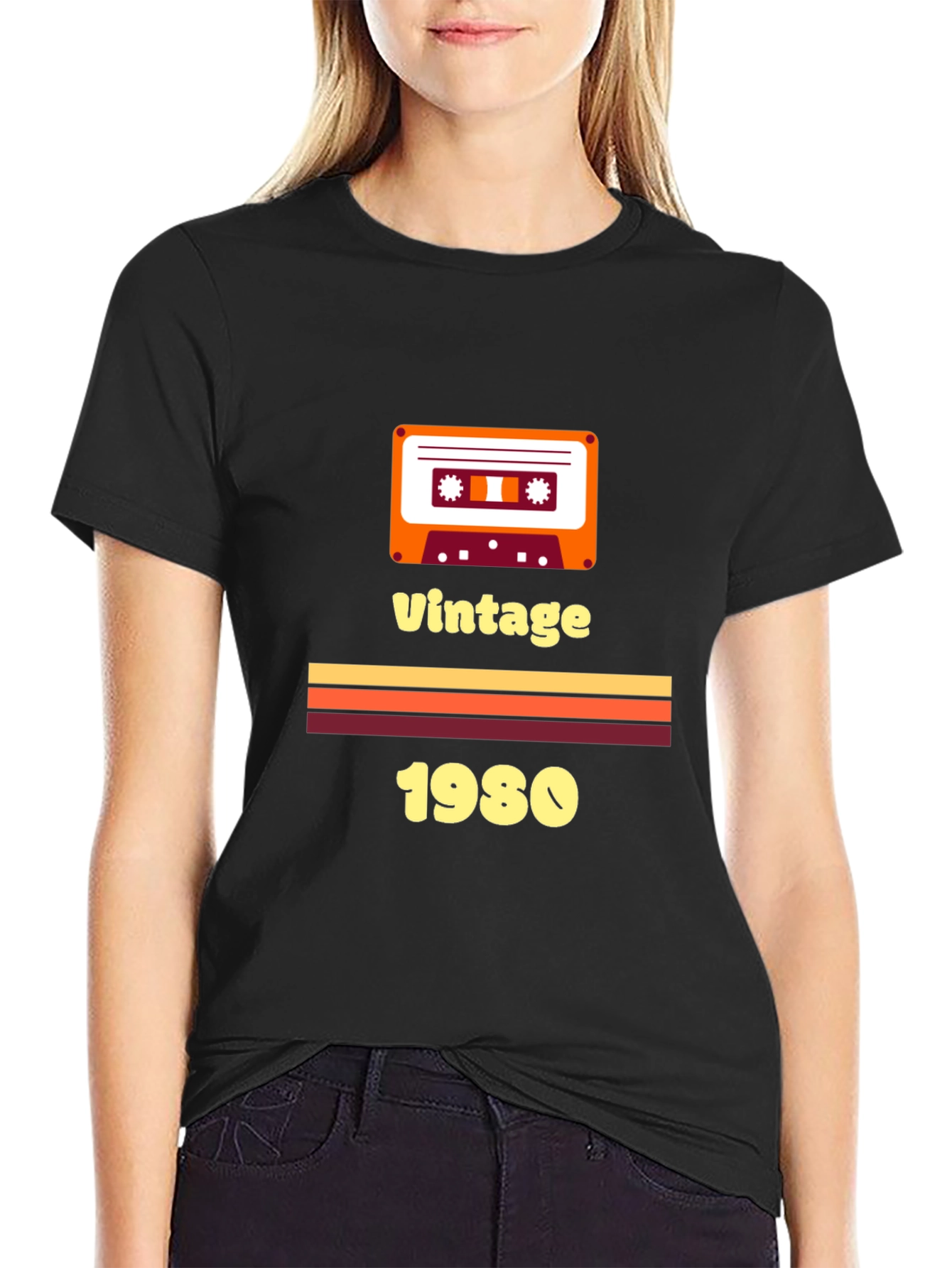Black Vintage 1980s Cassette Tape Graphic T-Shirt view 2