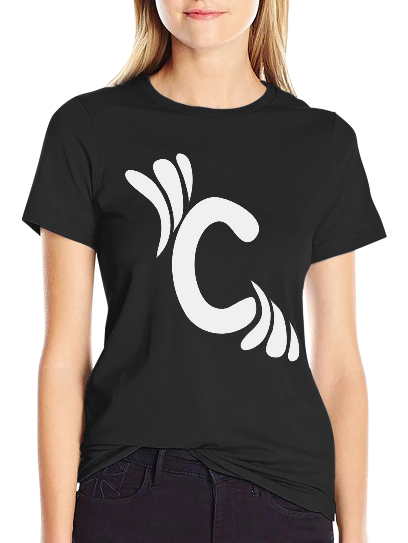 Black Black T-Shirt with Initial C Graphic Design view 2
