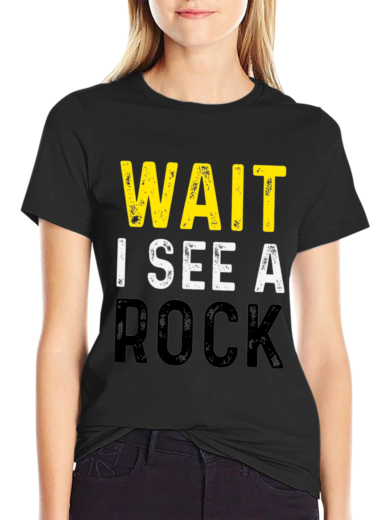 Black Wait I See A Rock Black Graphic T-Shirt view 2