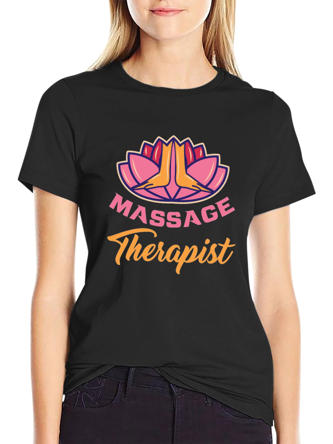 Black Massage Therapist Black T-Shirt Relaxing Spa Gift Idea view 2