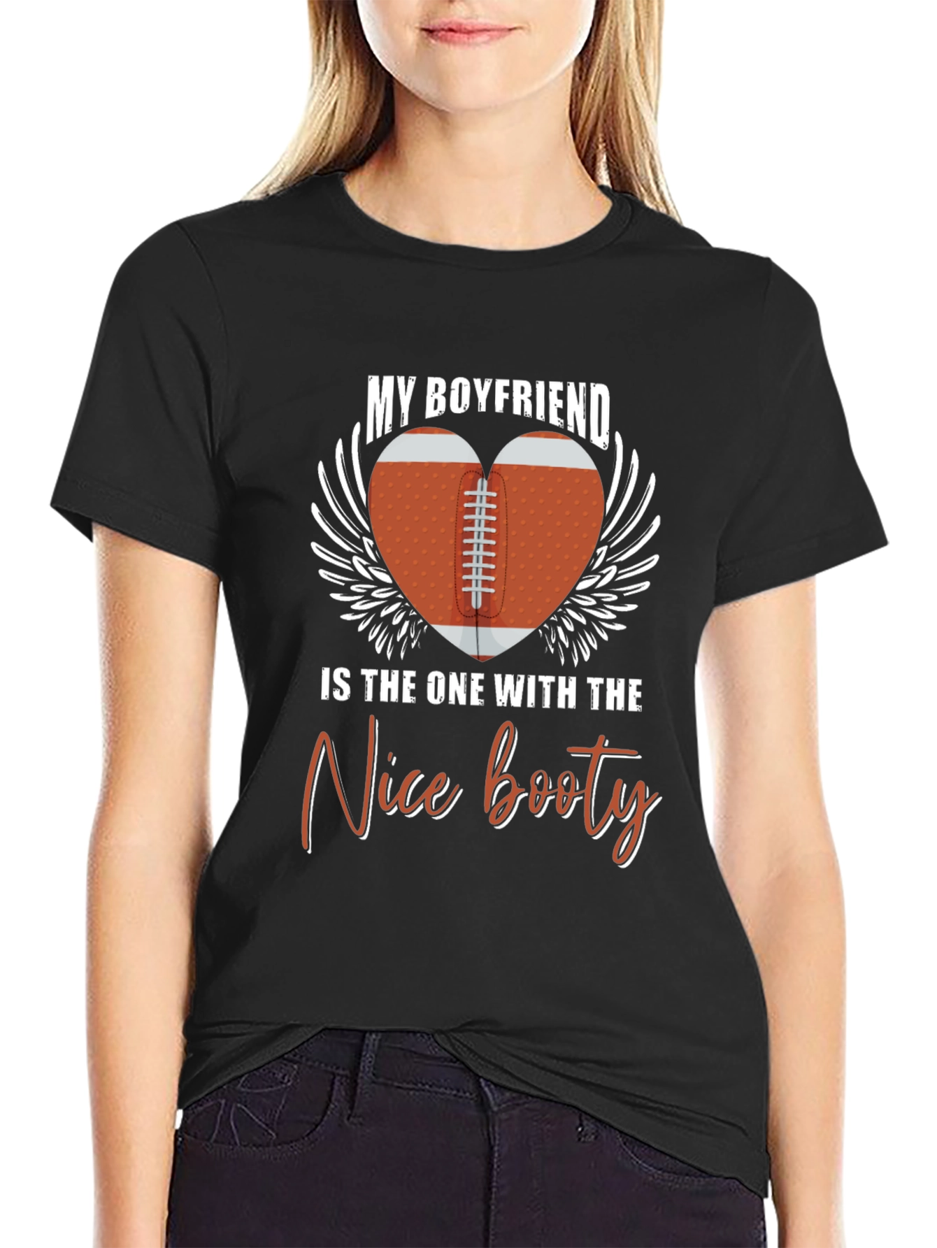 Black Boyfriend Nice Booty Football Heart Tee view 2