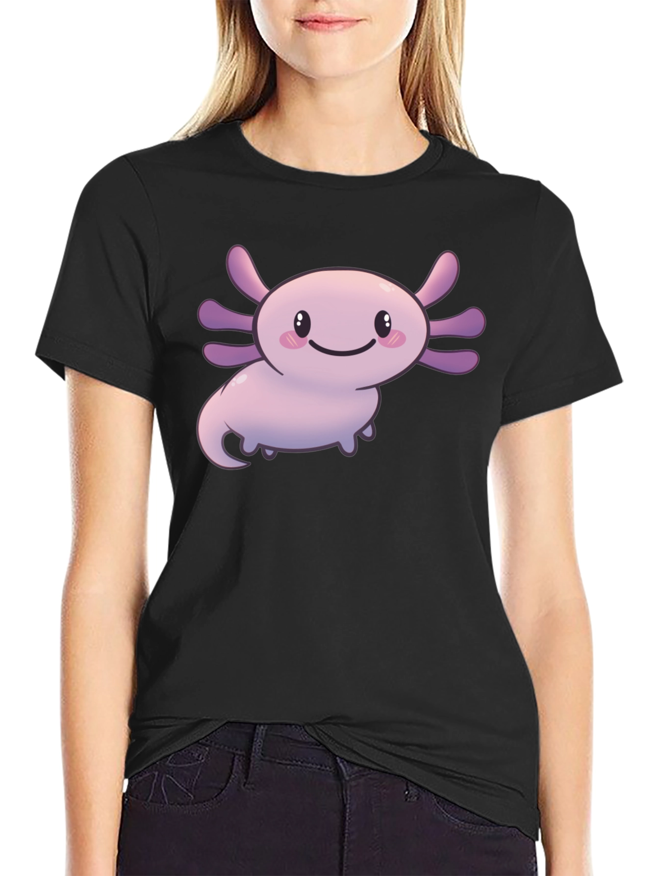 Black Cute Axolotl Graphic Tee - Black T-Shirt view 2