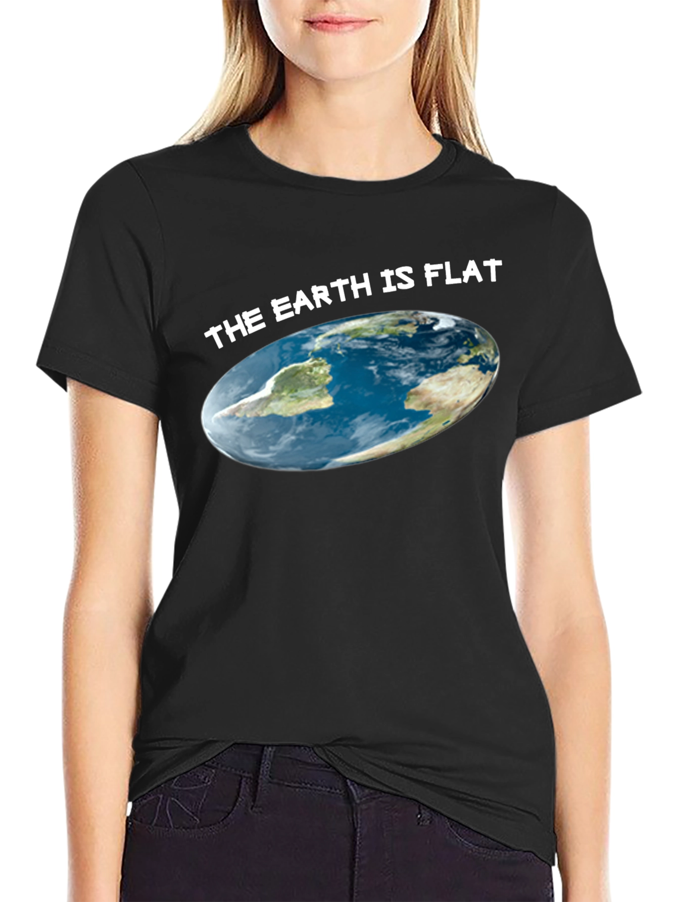 Black Flat Earth T-Shirt: Novelty Graphic Tee view 2